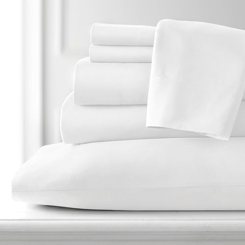 Cooling Sateen Hotel Collection Rayon derived - 6 Piece, Queen, White - Breathable Egyptian Cotton Flat & Fitted Sheets Detail
