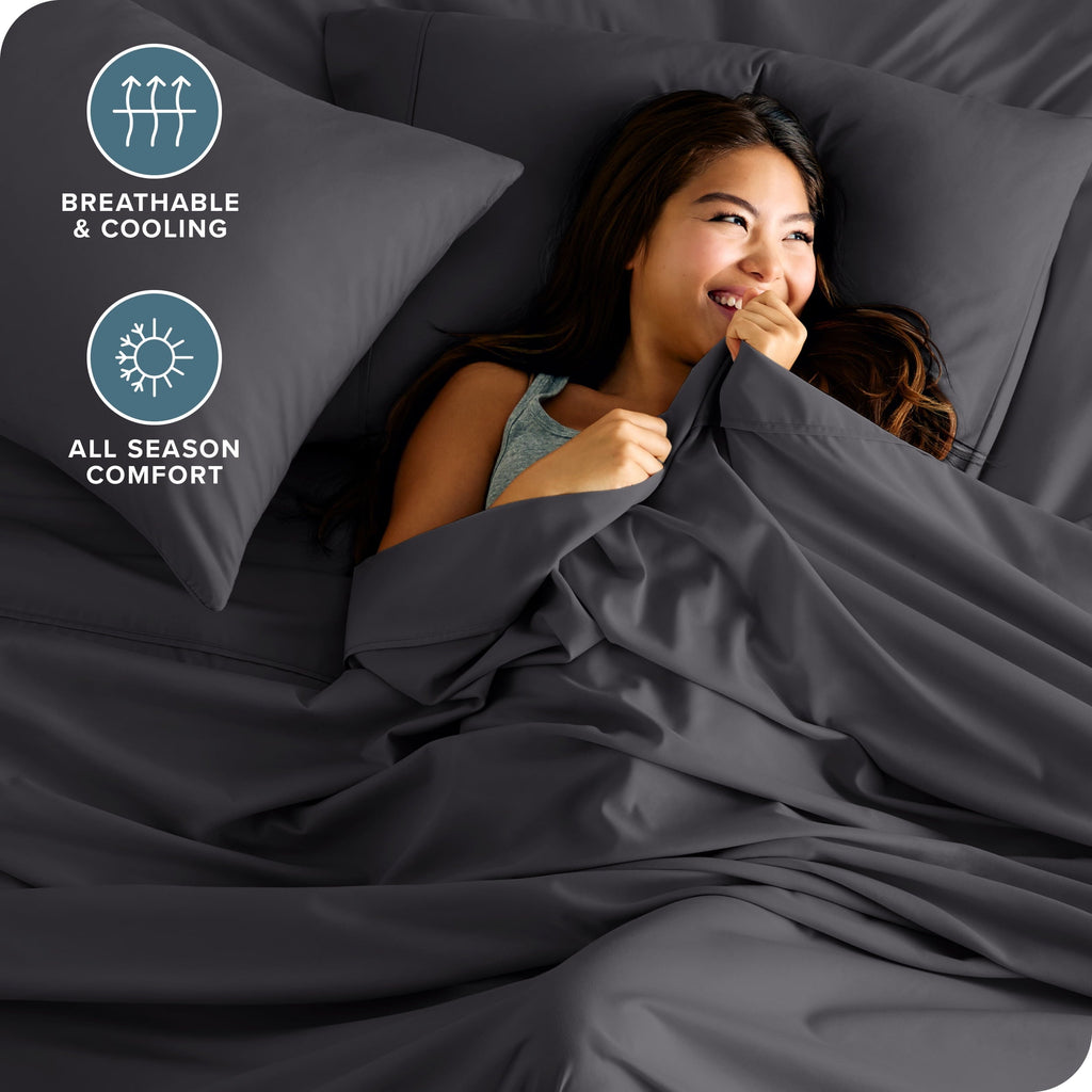 Breathable Luxury Luxury Bed Sheet Set- 6 Piece - Queen, Gray - Cooling Hotel Quality Bedding Sheets and Pillowcases Detail