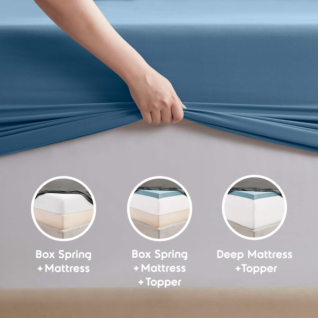 Ultra-Soft Split King Sheet Sets, Deep Pocket 5 Piece, Luxury Soft Microfiber Bed Sheet Sets, BLUE HEAVEN - Premium Ultra-Soft Pillowcase Pair for Sleeping Detail