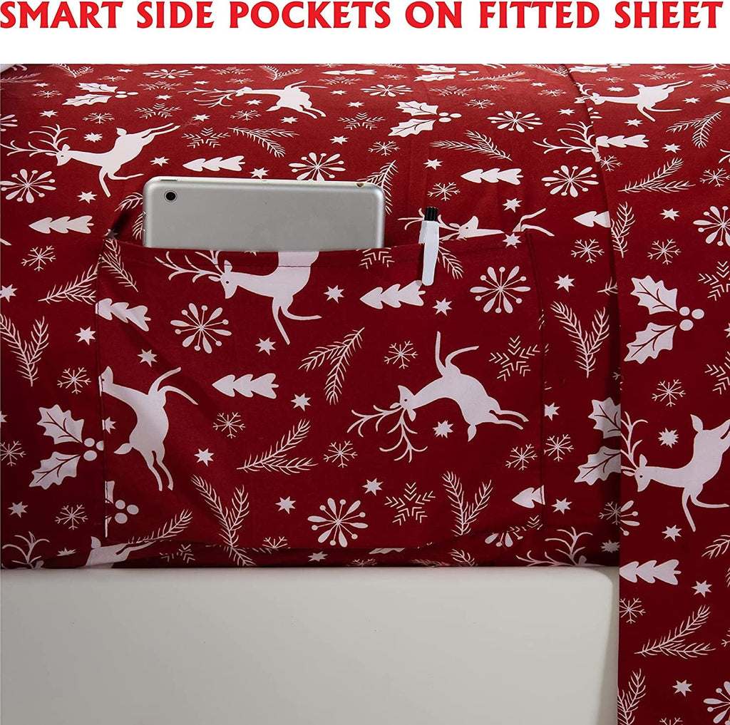 Ultra-Soft Luxury Soft Bed Sheets Holiday Pattern 1500 Thread Count Percale Egyptian Quality Softness Wrinkle and Fade Resistant... - Cooling Hotel Quality Bedding Sheets and Pillowcases Detail