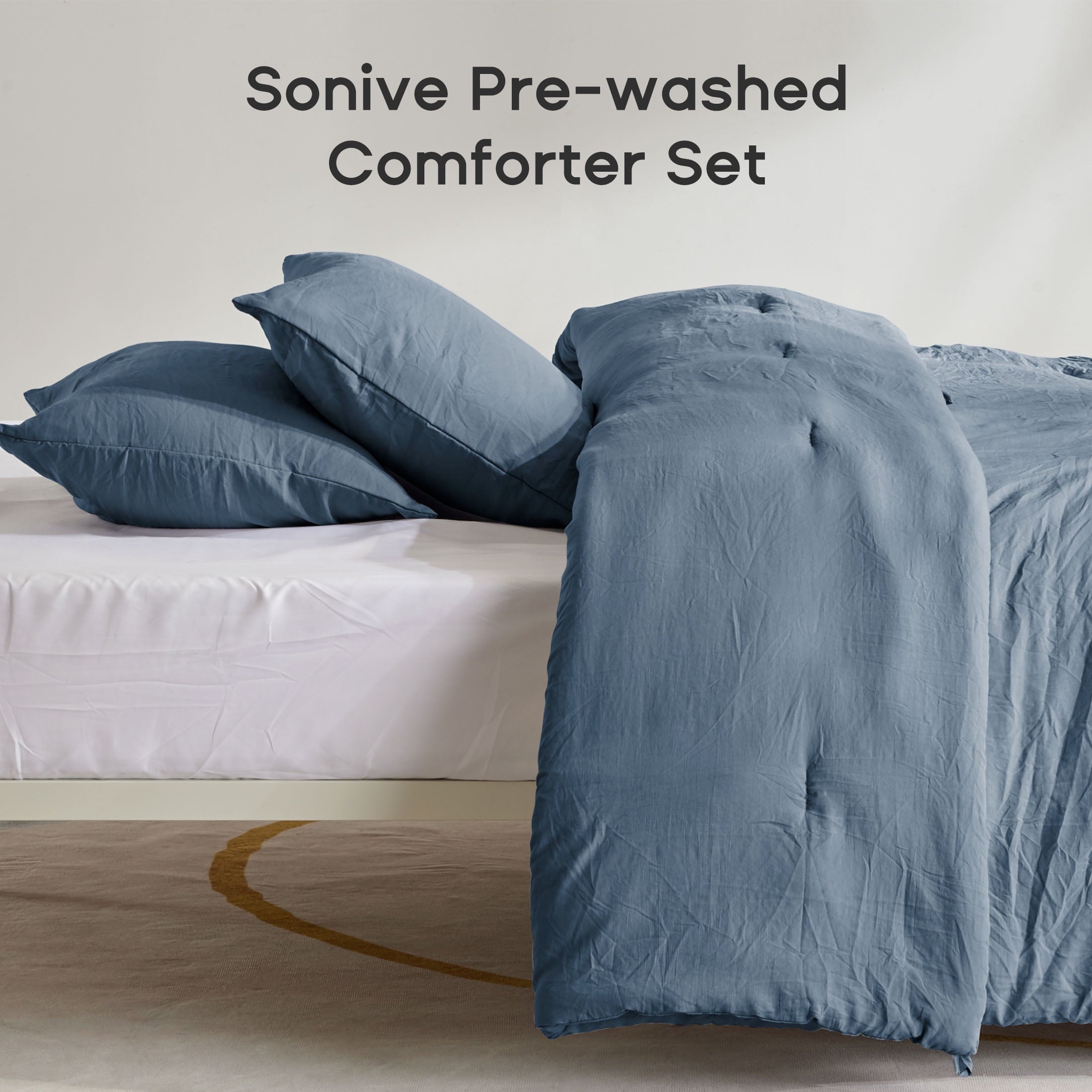 Hypoallergenic Cloud Washed Comforter Sets Queen 3 Piece, Soft and Cozy, Fluffy Microfiber Fill, Washed Textured Wrinkled Design (Flint St... - Luxurious Quilted Duvet Cover Set Detail