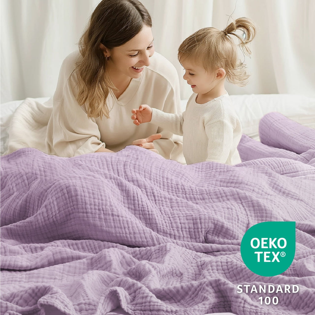 Cozy Fleece 100% Cotton Muslin Blanket Large 50" x 70", 6 Layers Lightweight and Breathable Throw Blankets for Couch, Soft Coolin... - Cozy Fleece Throw Blanket for Couch & Bed Detail
