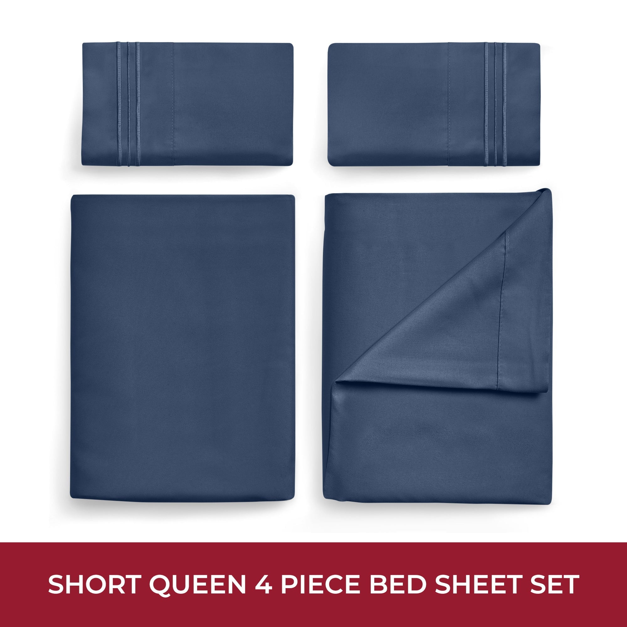 Ultra-Soft RV Sheets Queen Size Bed Set, Microfiber RV Bunk Bed Sheets, Short Queen, Navy Blue - Premium Ultra-Soft Pillowcase Pair for Sleeping Detail