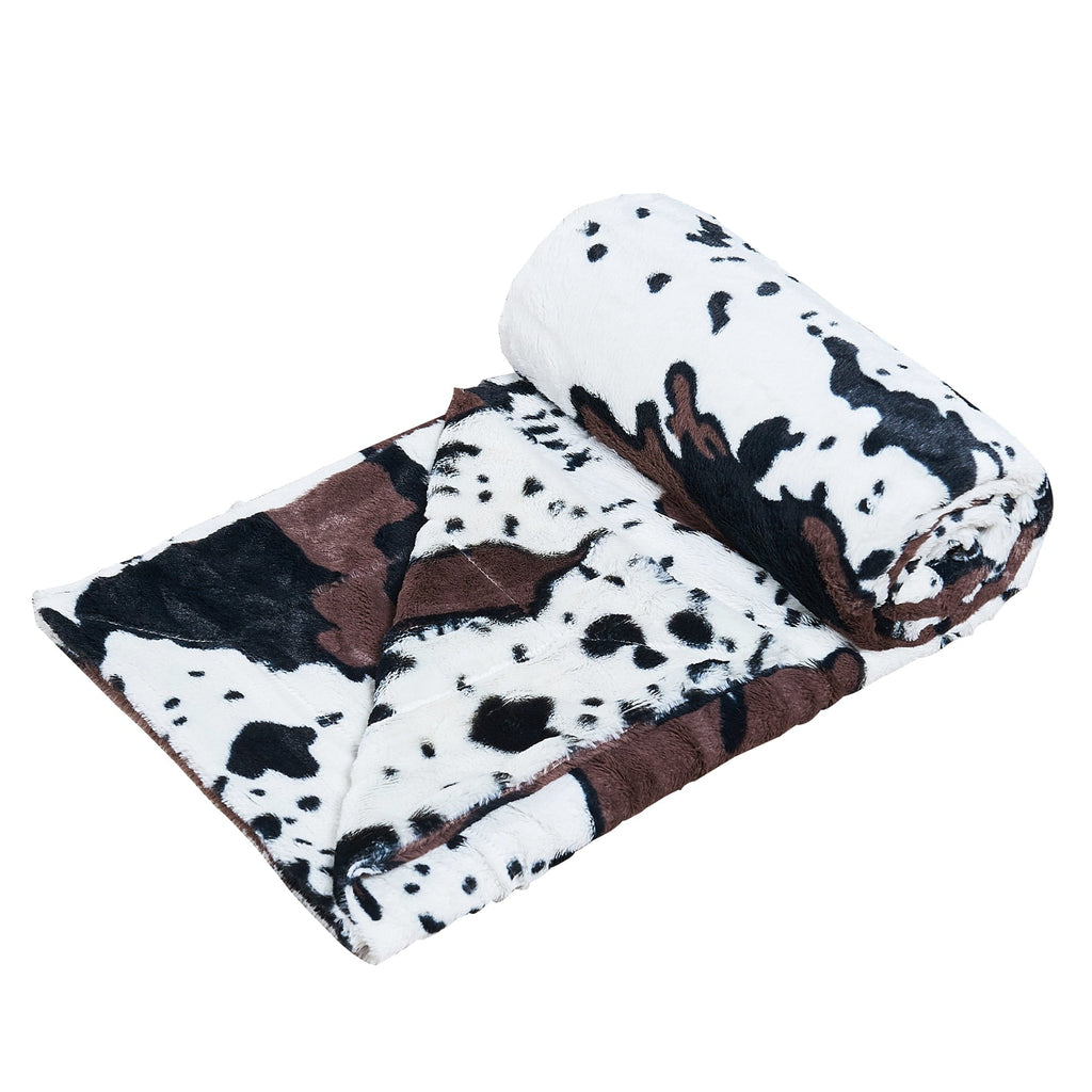 Lightweight Warm Cow Print Double Sided Faux Fur Throw Blanket, Soft Cozy Fuzzy Black and White Throw, 50x60 inches - Super Soft Reversible Sherpa Flannel Blanket Detail