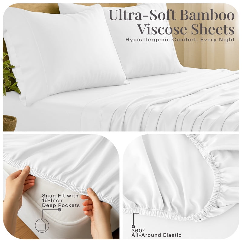 Ultra-Soft Lux Decor 100% Organic Viscose - 4 Piece Ultra-Soft Luxury Cooling Bed Sheets, 16" Deep Pocket, Breathable & Hypoalle... - Cooling Hotel Quality Bedding Sheets and Pillowcases Detail