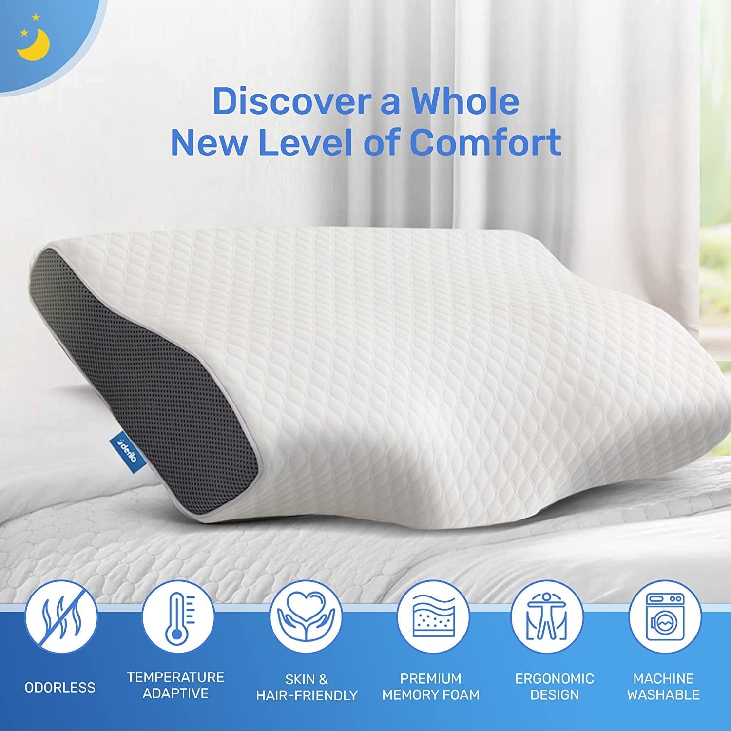 Ergonomic Memory Foam | Cervical Memory Foam Bed Pillow Standard | Neck, Shoulder Pain Relief | Improves Sleeping - Hotel Quality Plush Sleeping Pillows Detail