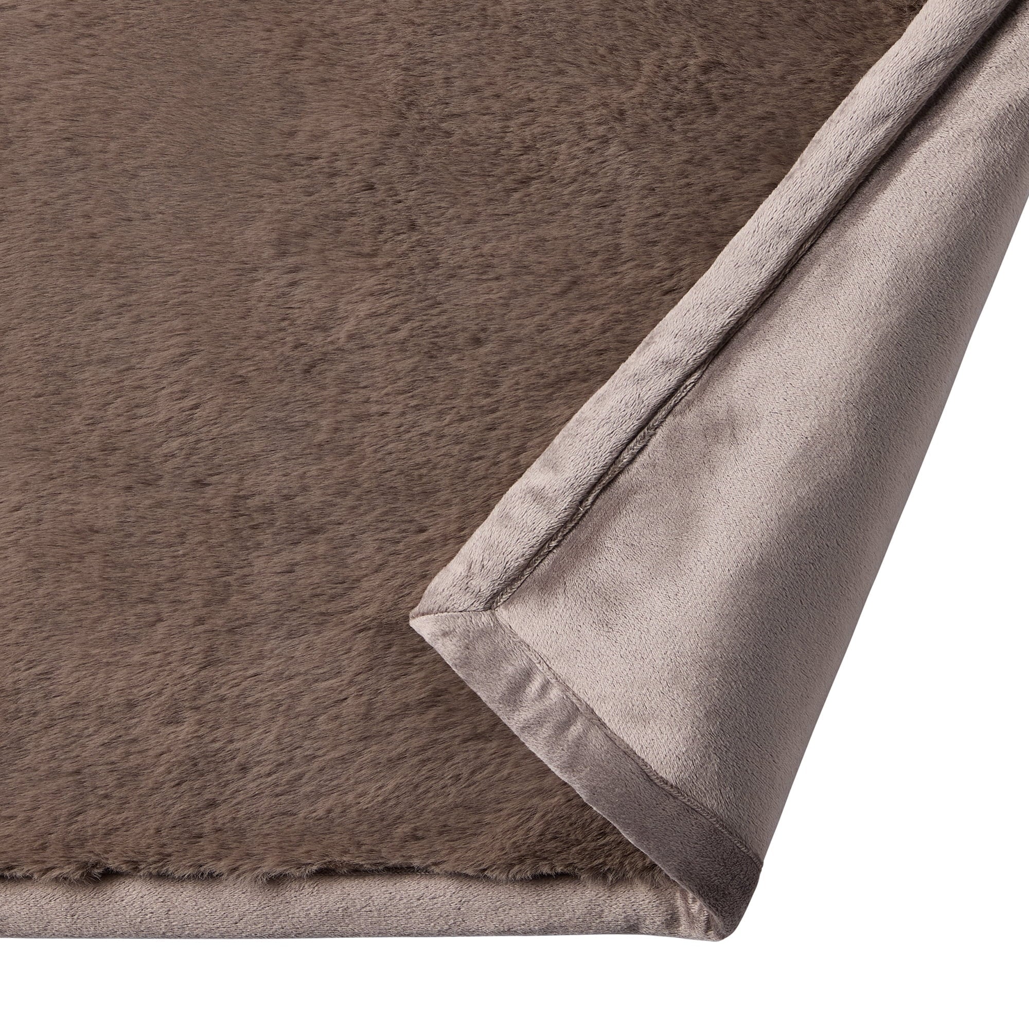 Decorative Knitted Grey Faux Fur Ultra Soft Luxury Oversized Throw Blanket 50" x 72", Grey Bisque - Luxury Knitted Decorative Throw Blanket with Fringes Detail