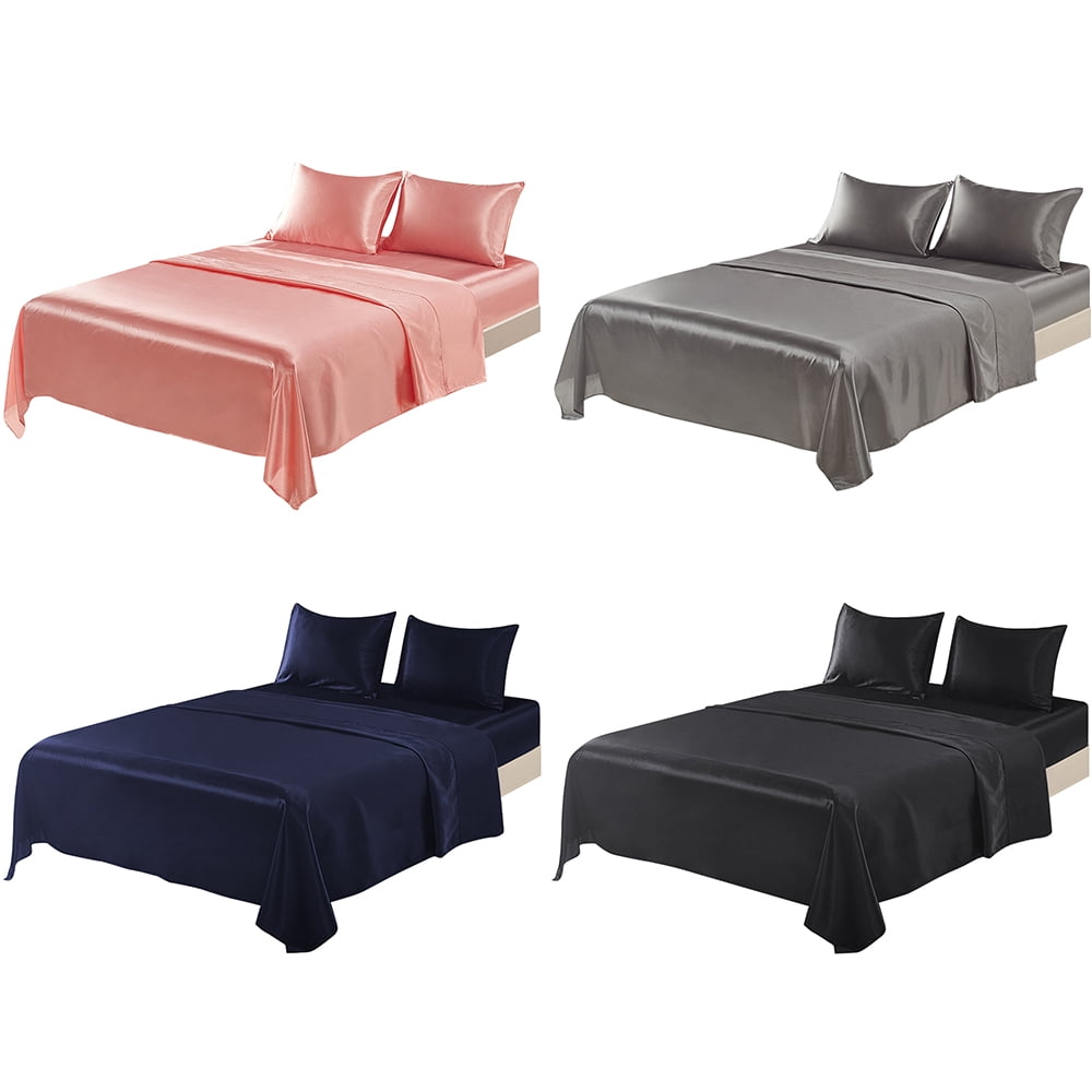 Breathable Luxury Twin Silk Gray Bed Sheet Set Deep Pocket Bed Flat Fitted Sheet, 3-Pieces - Luxury Bed Sheet Set with Deep Pockets Detail