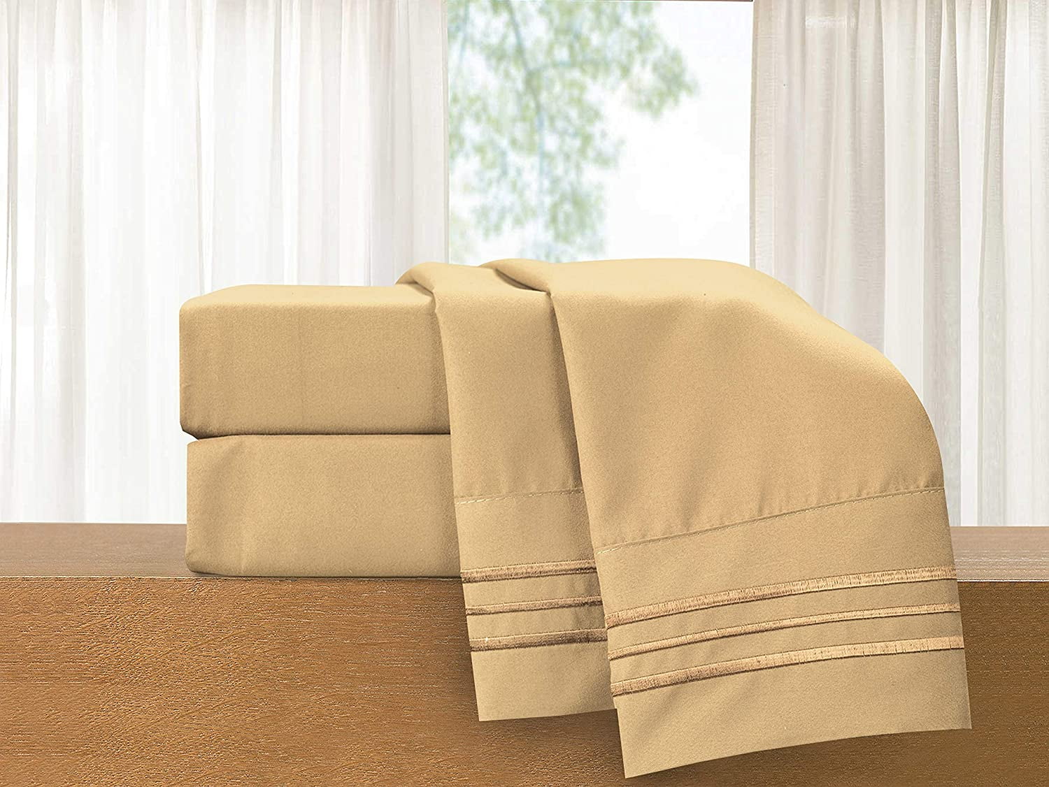Breathable Luxury Super Soft 1500 Premier Hotel Collection Sheet set, Queen, Gold - Premium Ultra-Soft Pillowcase Pair for Sleeping Detail