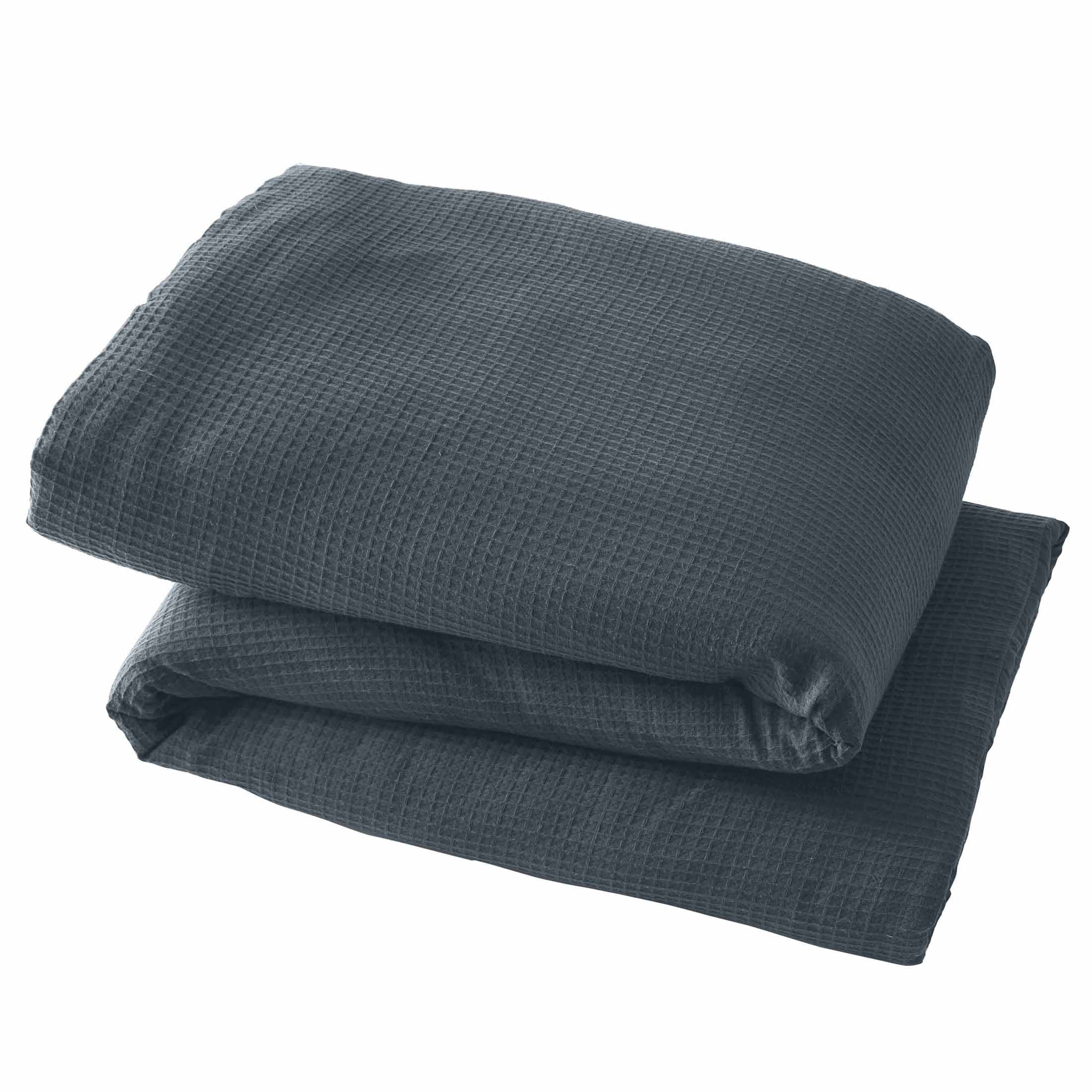 Fluffy Down Alternative 3-Piece Grey Waffle Comforter Set, Adult Full/Queen - Luxurious Quilted Duvet Cover Set Detail