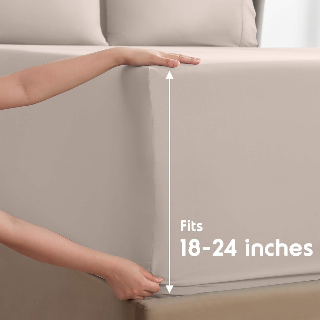 Wrinkle-Resistant Extra Deep Pocket Full Sheets Set, 4 Piece, Fits 18"-24" Mattress, Breathable & Extra Soft Bed Sheets, Linen - Premium Ultra-Soft Pillowcase Pair for Sleeping Detail