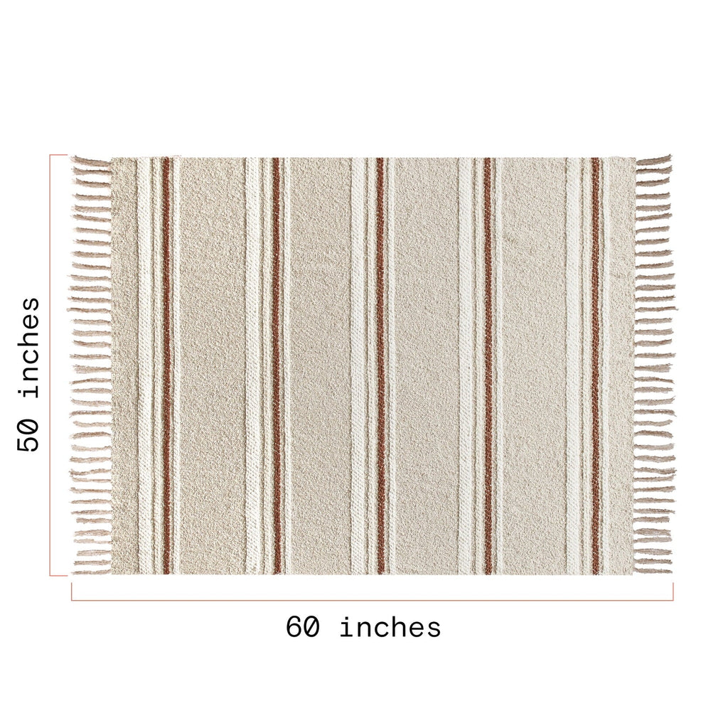 Lightweight Warm 60" x 50" Cozy Striped Porcini Chenille Throw - Luxury Knitted Decorative Throw Blanket with Fringes Detail