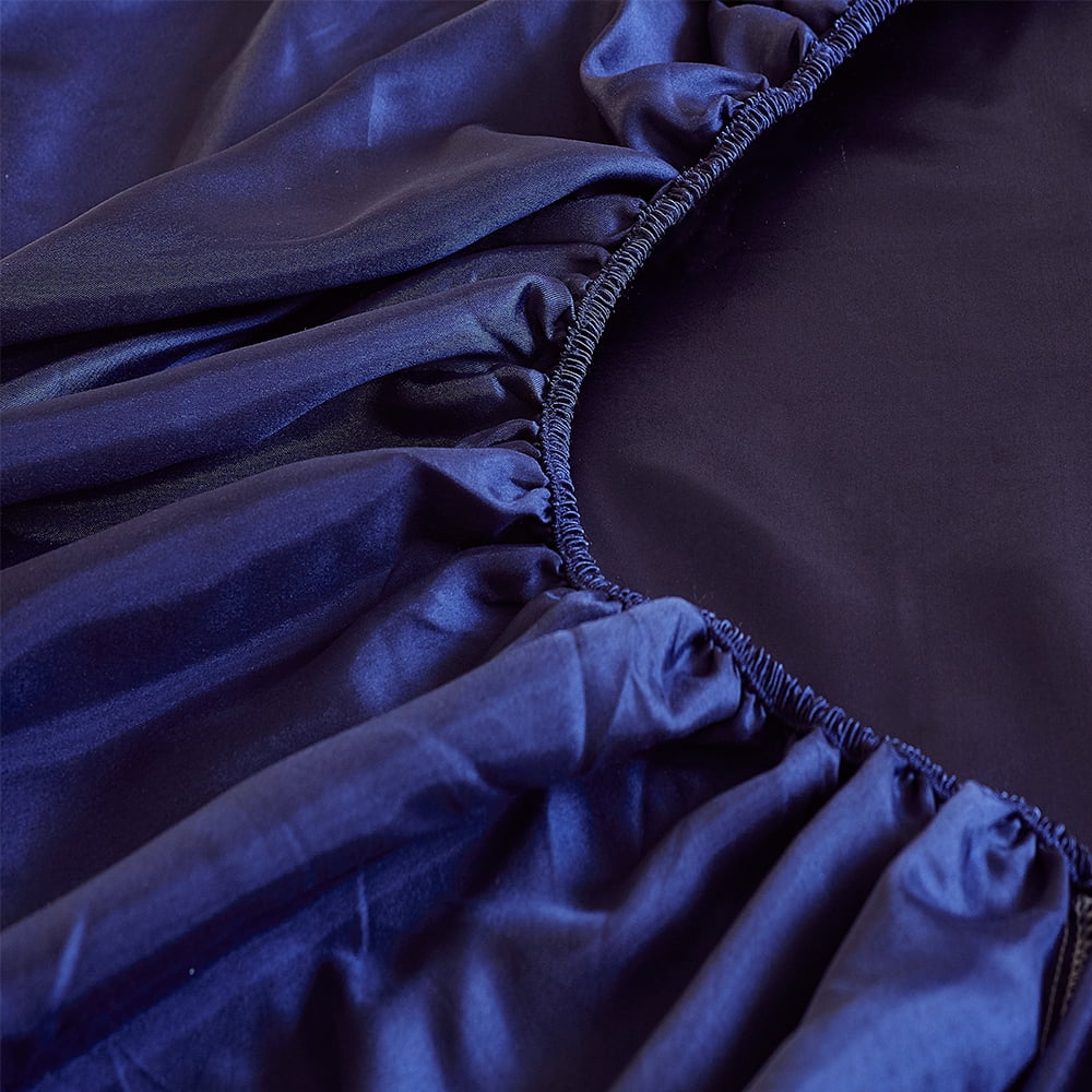 Cooling Sateen Fitted Sheet Deep Pocket Bed Sheet Satin Silk Sheets Ultra Soft Machine Washable Twin, Navy Blue - Premium Ultra-Soft Pillowcase Pair for Sleeping Detail