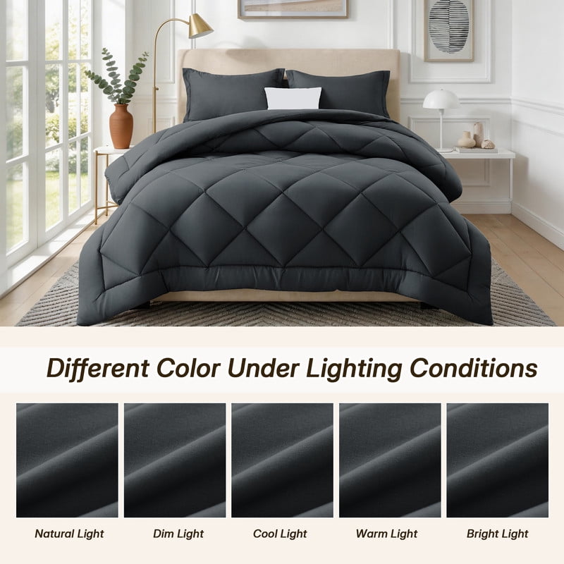Heavyweight Warmth 3 Pieces Queen Size Comforter Set, All Season Lightweight Breathable Bedding Set with 1 Down Alternative Comforter an... - Luxurious Quilted Duvet Cover Set Detail