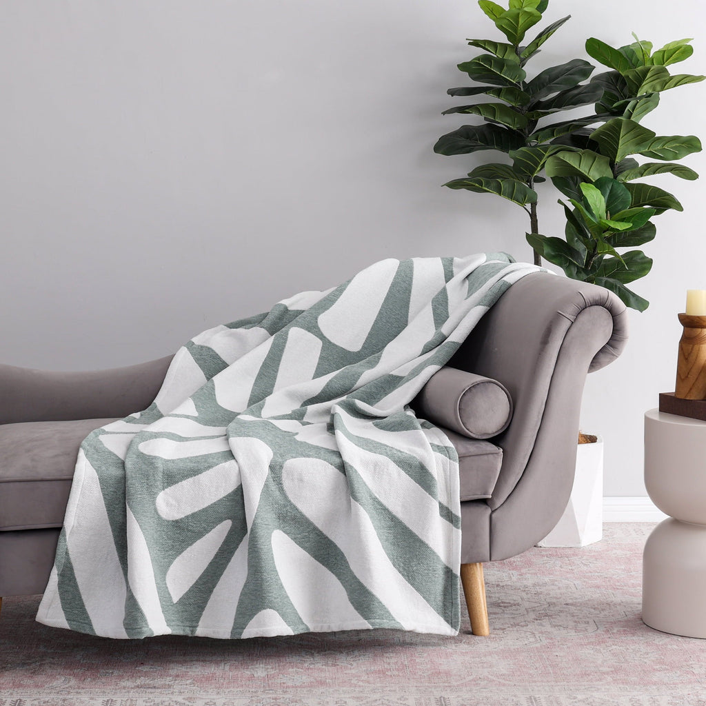 Reversible Sherpa Chenille Jacquard Soft Throw Blanket, Soft Sea - Luxury Knitted Decorative Throw Blanket with Fringes Detail