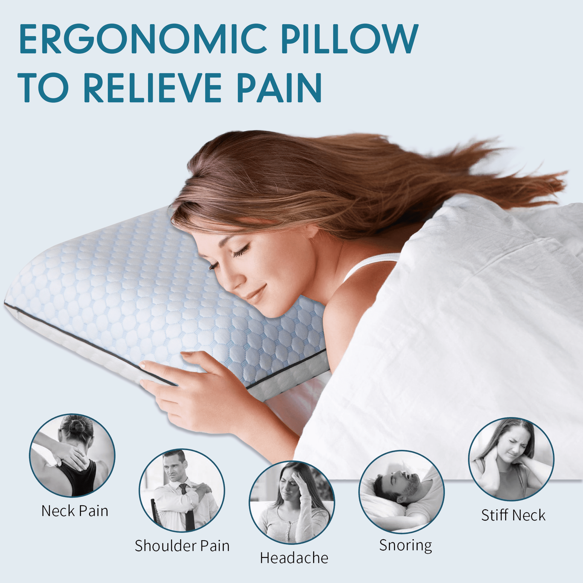 Decorative Plump Gel Memory Foam Pillow, Queen Size Bed Pillow, Washable Cover, Cooling, Breathable Neck Pillow for Sleeping - Ergonomic Memory Foam Pillow for Neck Pain Support Detail
