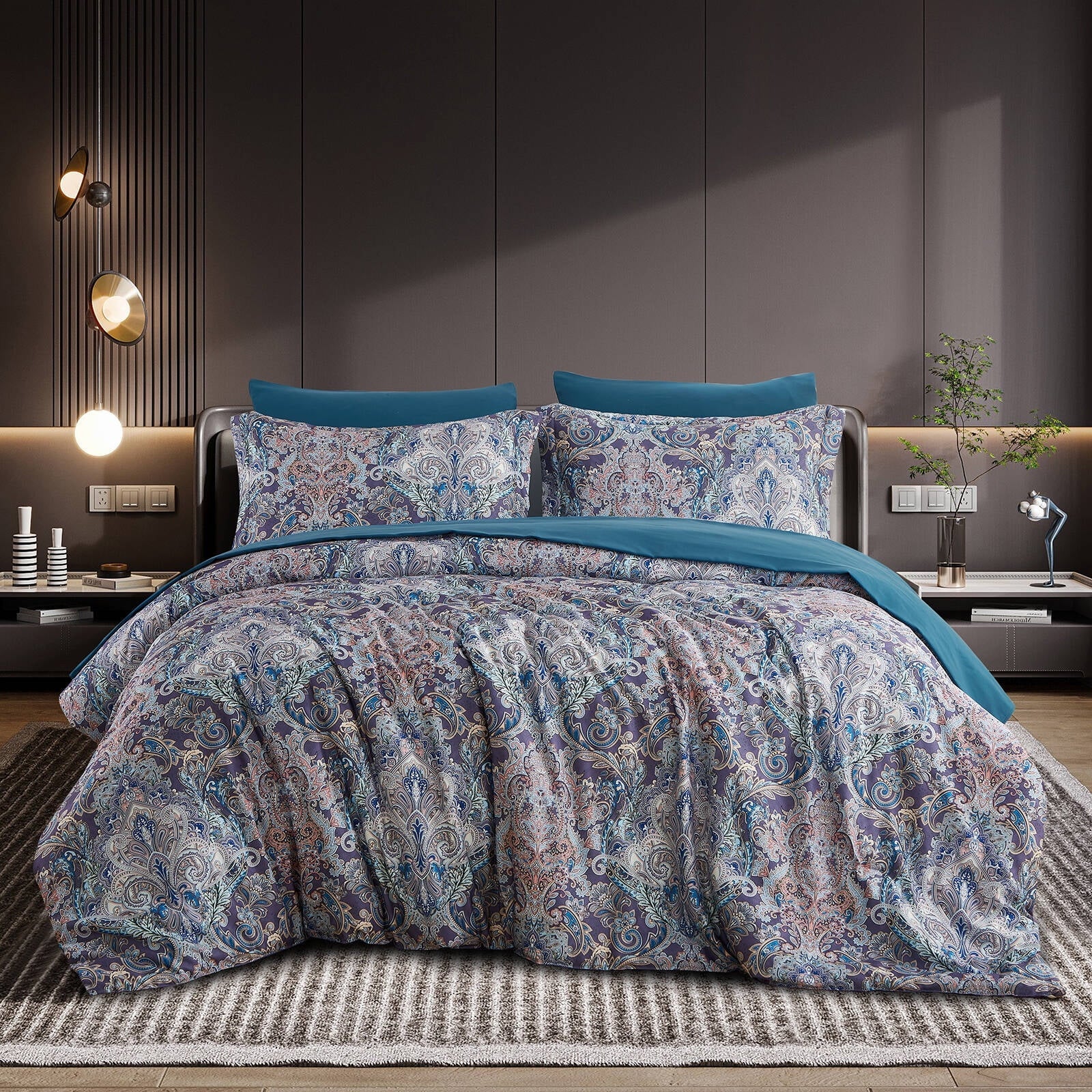 Hypoallergenic Cloud Boho Paisley Print Luxury Comforter Bed in a Bag Set Queen Size, Vintage Floral Medallions Microfiber Bedding Set - All-Season Down Alternative Comforter Insert Detail