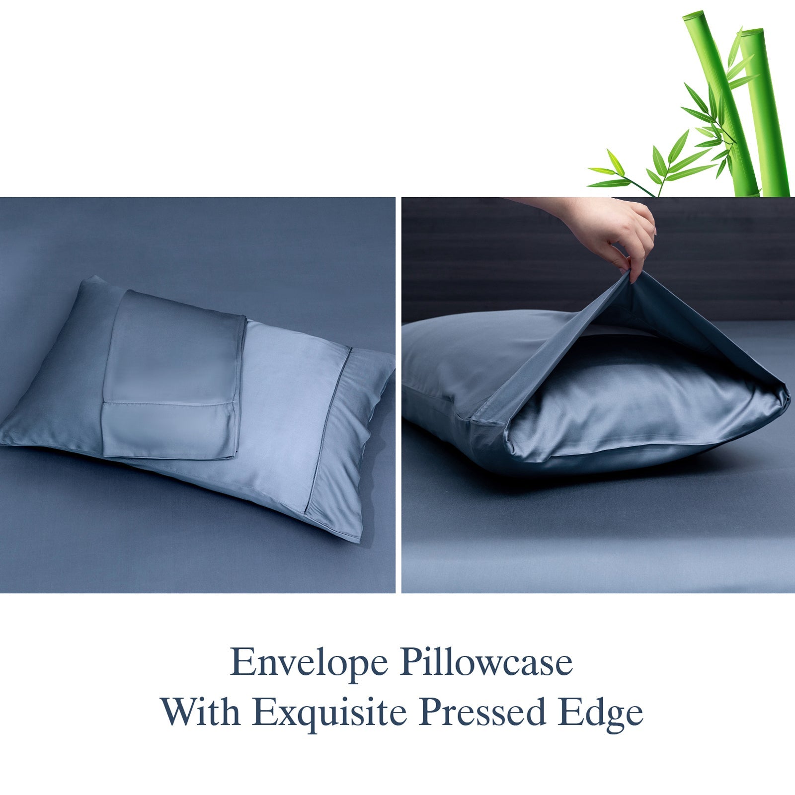 Premium Egyptian Cotton Luxury Bamboo Bed Sheets Set Full 4 Pcs for Adult,Soft&Cool,16" Deep Pocket,Blue Gray - Breathable Egyptian Cotton Flat & Fitted Sheets Detail