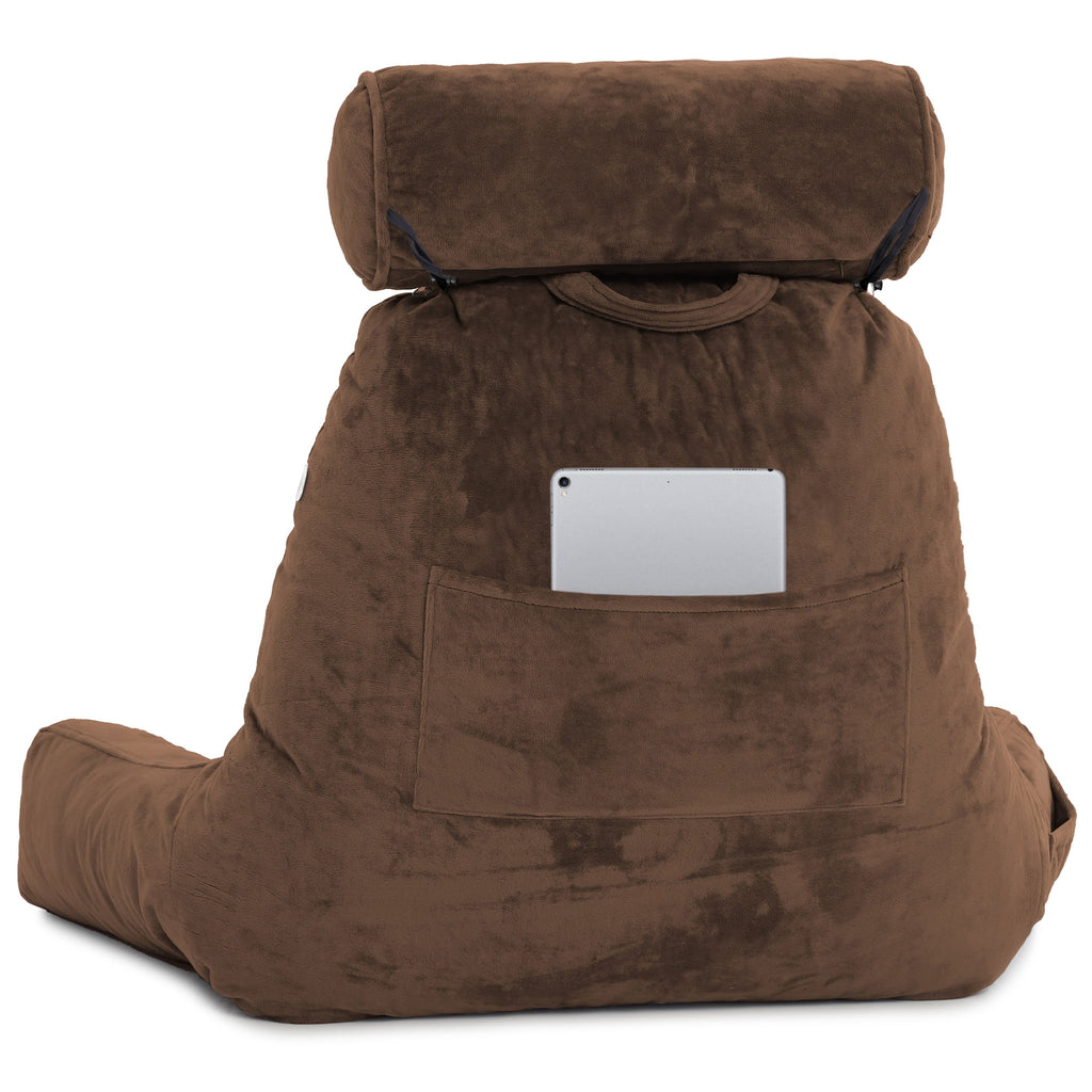 Fluffy Shredded Medium Chocolate Brown, Backrest - Detach Neck Roll, Removable Cover - Hotel Quality Plush Sleeping Pillows Detail