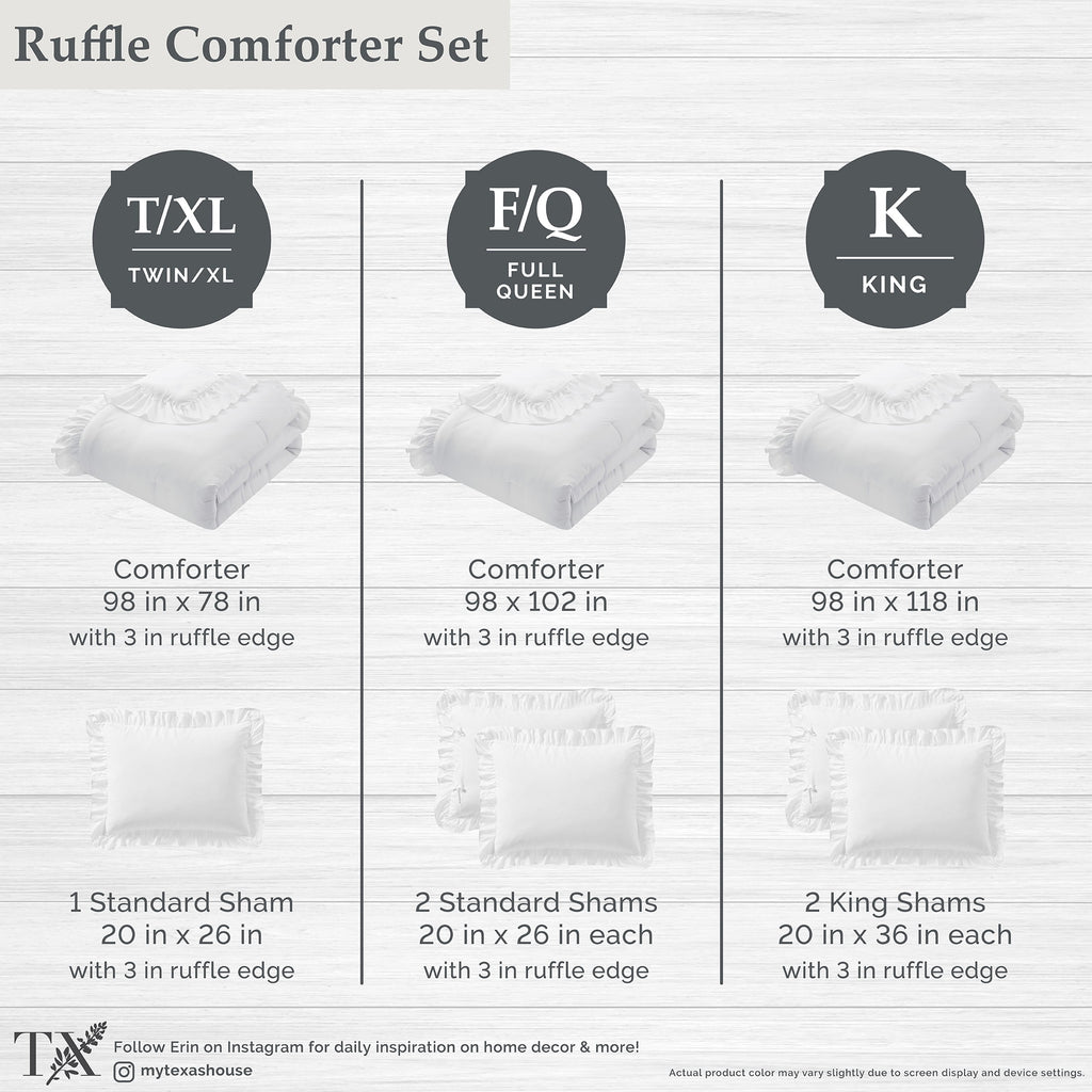 Heavyweight Warmth Full/Queen Comforter Set, All-Season, 3-Piece, White Ruffle - Hypoallergenic Ultra-Fluffy Quilt for Winter Detail