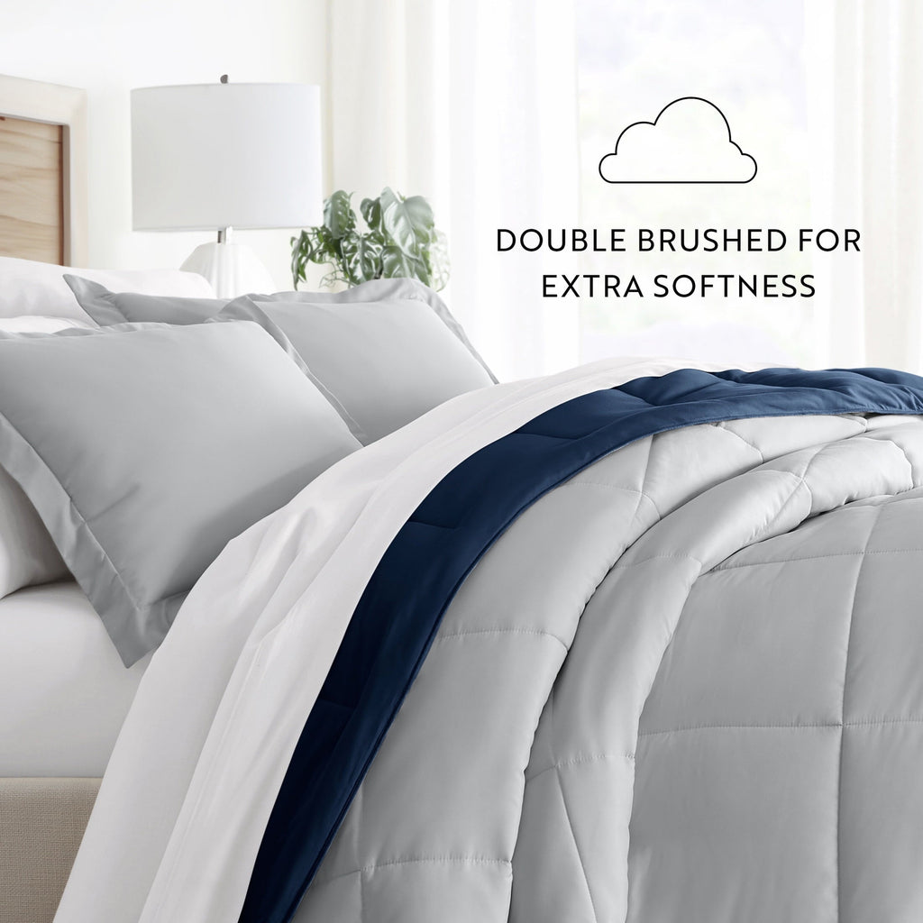 Luxurious Quilted 2-Piece Navy & Gray Reversible Down Alternative Comforter Set, Twin/Twin XL - Hypoallergenic Ultra-Fluffy Quilt for Winter Detail