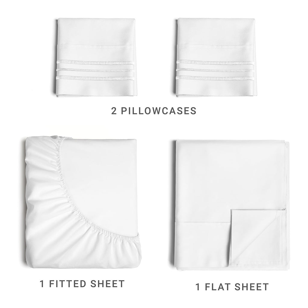 Premium Egyptian Cotton 4-Piece Ultra Soft & Comfy Hotel Luxury Sheet Set - Full Size Cooling Bed Sheet Fits 8"-16" Mattresses, White - Luxury Bed Sheet Set with Deep Pockets Detail