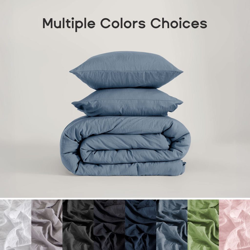 Hypoallergenic Cloud Washed Comforter Sets Queen 3 Piece, Soft and Cozy, Fluffy Microfiber Fill, Washed Textured Wrinkled Design (Flint St... - Luxurious Quilted Duvet Cover Set Detail