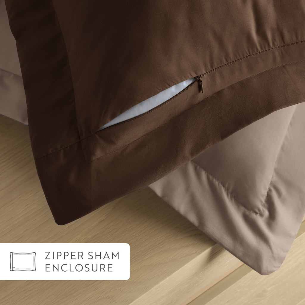 All-Season All Season Reversible Comforter Set Breathable Cool in Taupe & Chocolate Brown Full/Queen Size Bedding - Hypoallergenic Ultra-Fluffy Quilt for Winter Detail