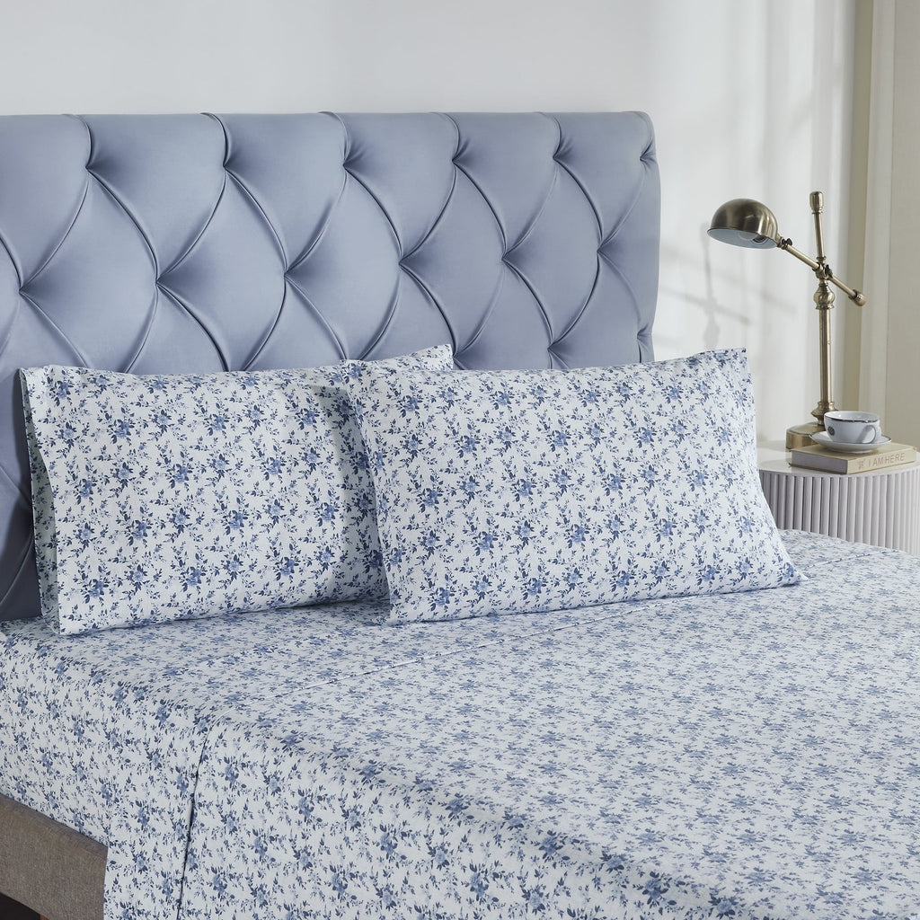 Cooling Sateen 3-Piece Brittany Printed Cotton Flannel Adult Bed Sheet Set, Twin - Cooling Hotel Quality Bedding Sheets and Pillowcases Detail