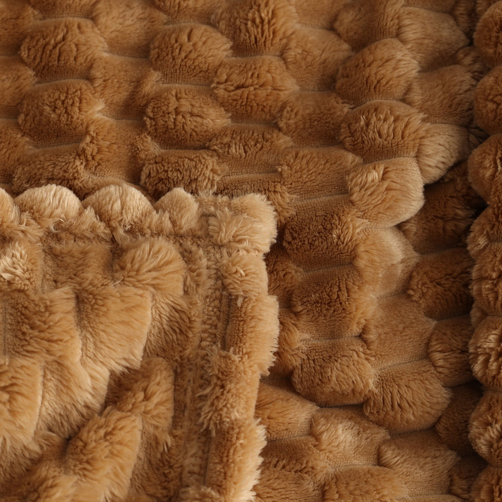 Cozy Fleece Textured Velvet Plush Oversized Throw Blanket in Dark Caramel - Cozy Fleece Throw Blanket for Couch & Bed Detail