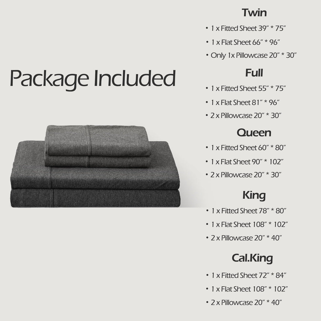 Wrinkle-Resistant 100% Cotton Jersey Knit 4pc Bed Sheet Set Extra Deep Pocket up to 20" Charcoal Gray Queen - Premium Ultra-Soft Pillowcase Pair for Sleeping Detail