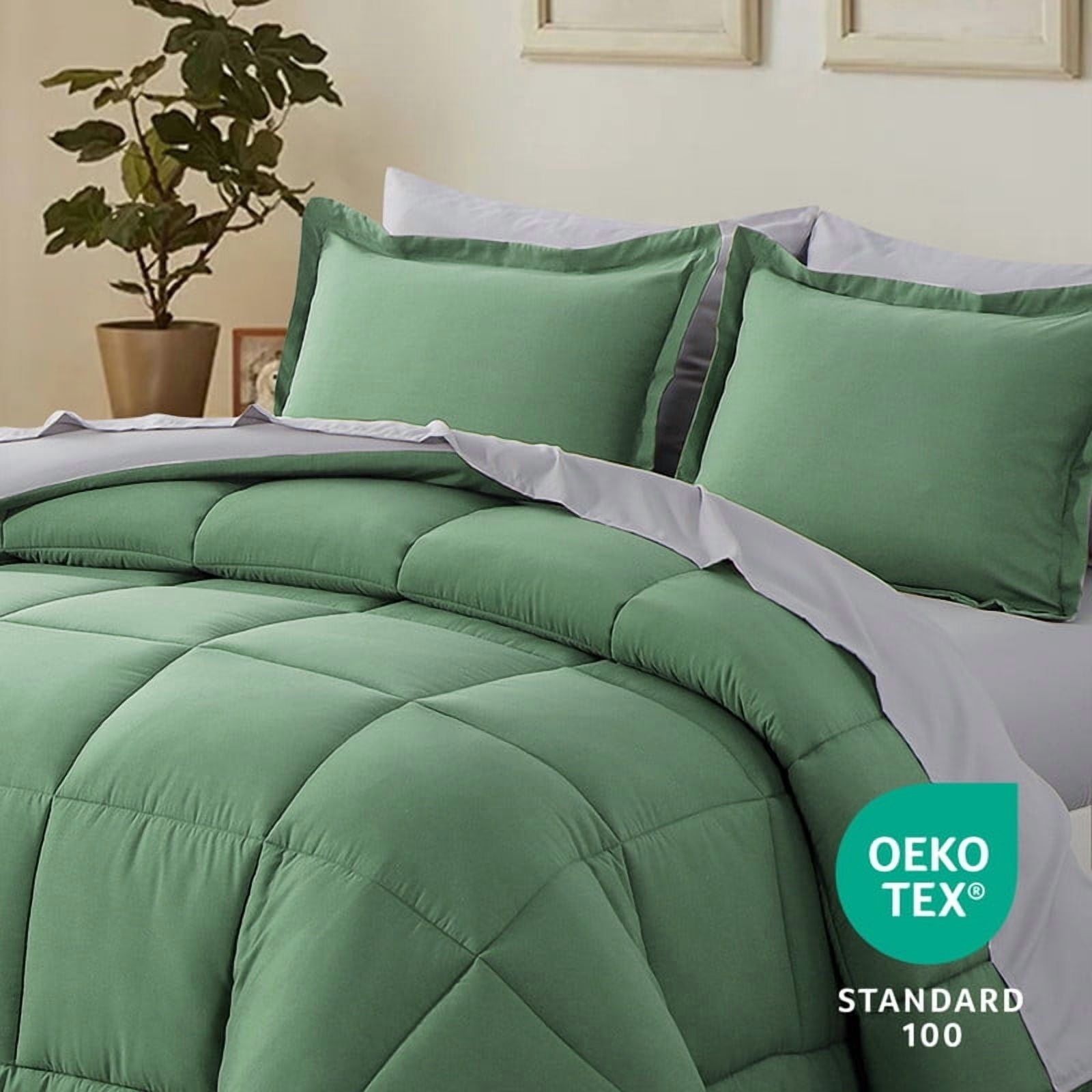 Luxurious Quilted Grass Green/Grey Queen Size Comforter Set,3-Pieces Reversible Comforter Set Soft and Lightweight,All Season Down Alte... - Luxurious Quilted Duvet Cover Set Detail