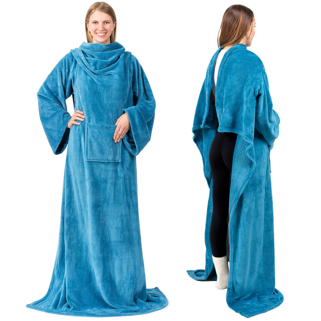 Lightweight Warm Wearable Blanket with Sleeves for Adult Women Men, Cozy Fleece Warm Wrap Throw Blanket with Arms, Pocket, Gifts for C... - Luxury Knitted Decorative Throw Blanket with Fringes Detail