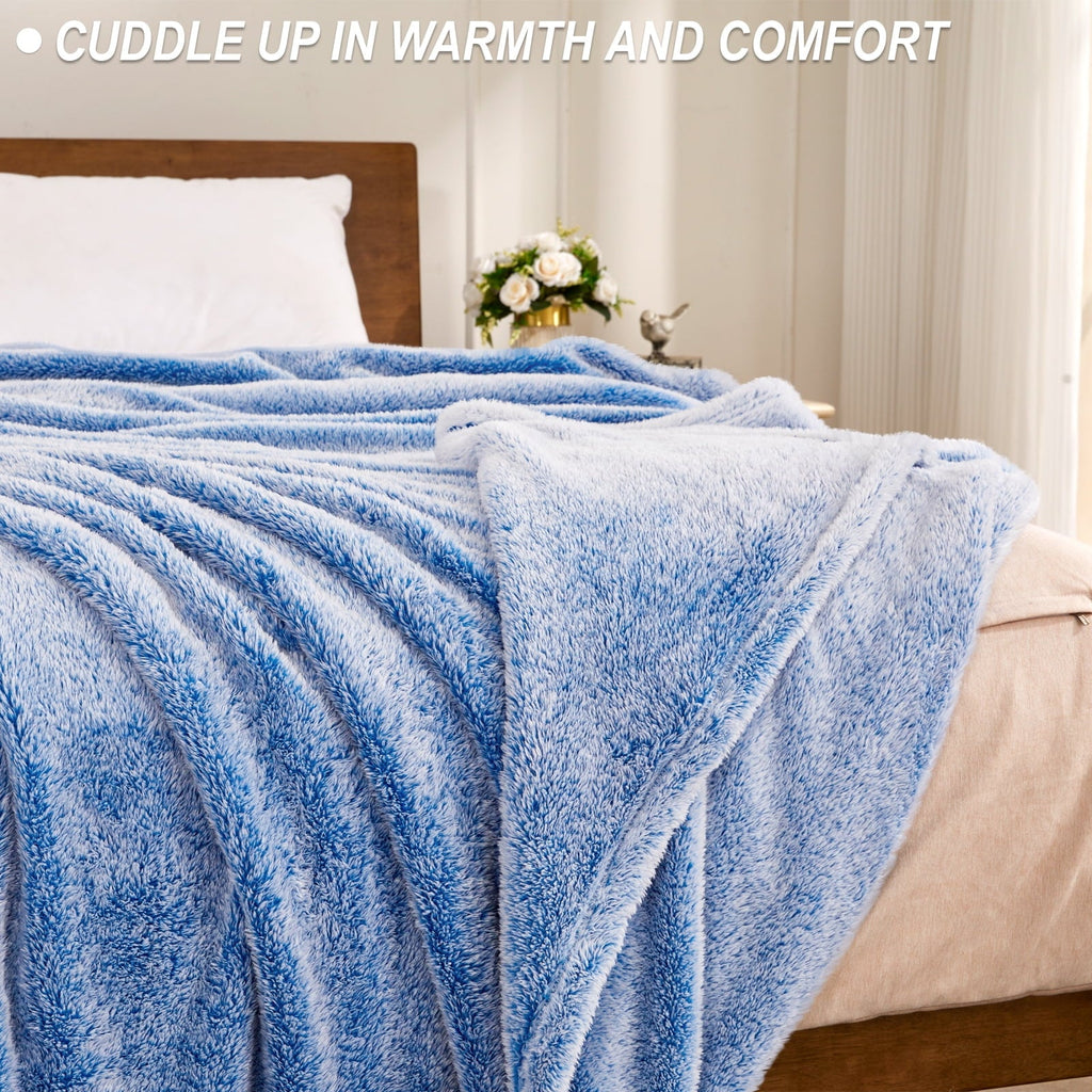 Reversible Sherpa Plush Fuzzy Large Fleece Throw Blanket (50" x 70", Mixed Cobalt Blue)- Soft, Warm and Lightweight - Super Soft Reversible Sherpa Flannel Blanket Detail