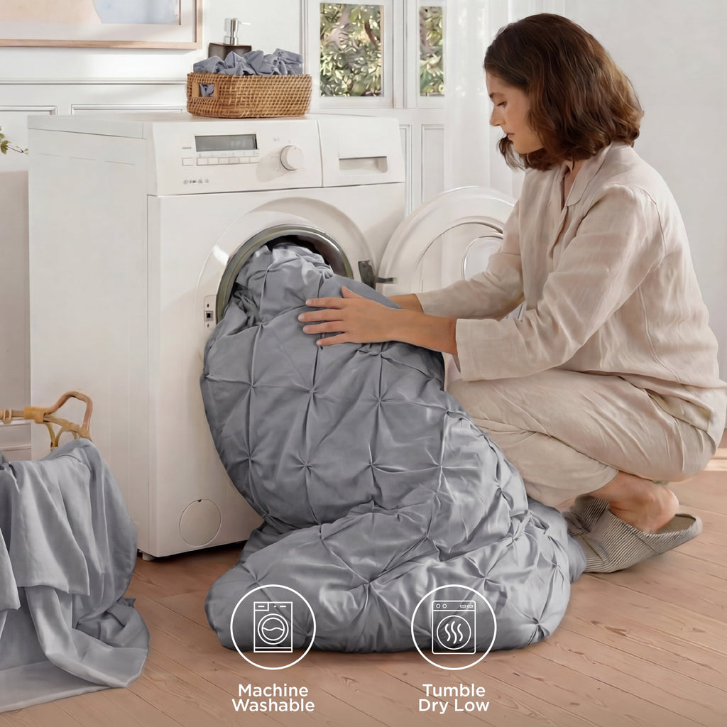 Hypoallergenic Cloud Queen Comforter Set Grey, Bed in a Bag Queen Size Bedding, 7 Pieces Pinch Pleat All Season Comforter - Cloud-Like Soft Lightweight Bed Comforter Detail