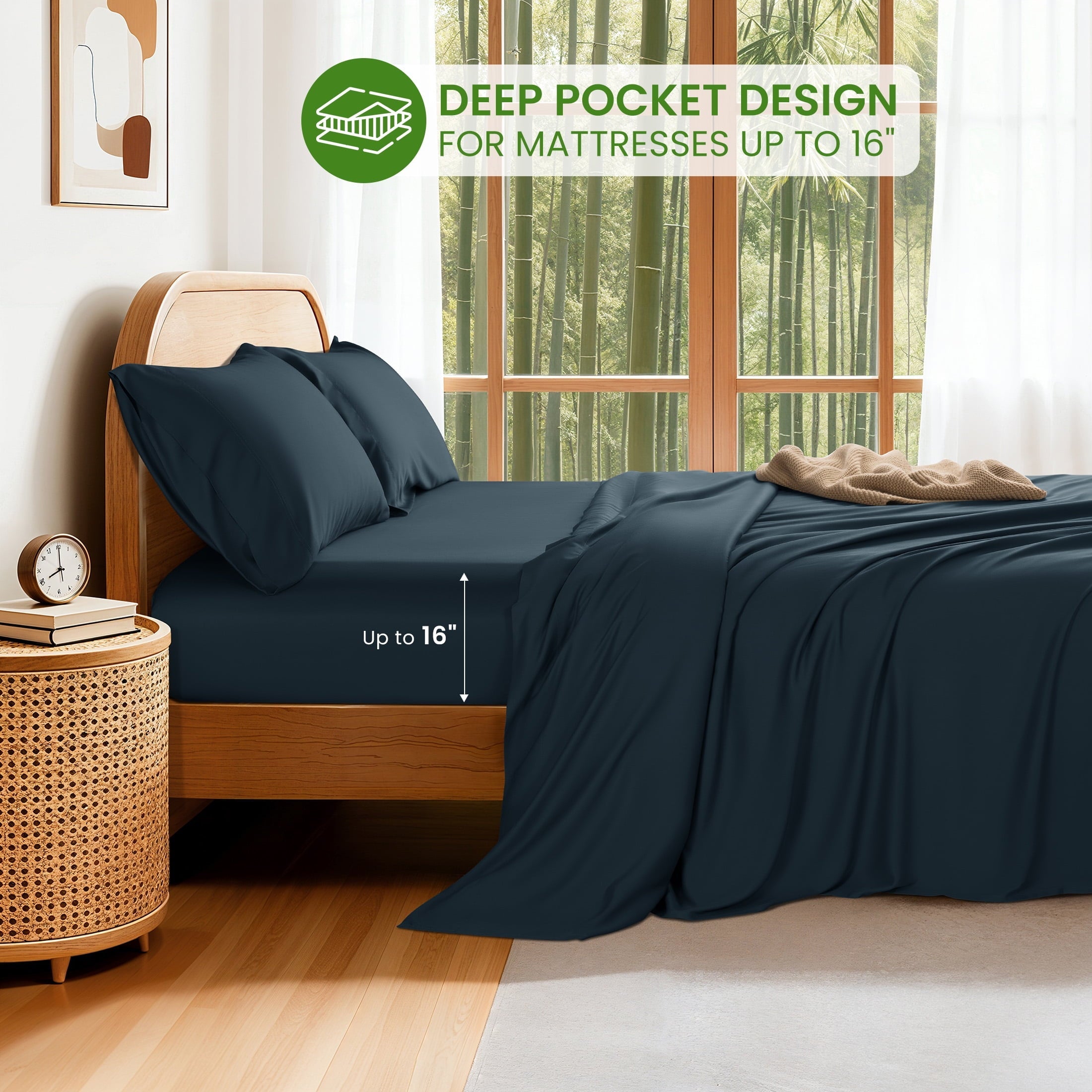 Premium Egyptian Cotton 100% Organic Luxurious Bamboo Sheets, Queen Sheet Set 4-Piece with 16" Deep Pocket, Silky Smooth Luxury Bed Sheets, N... - Breathable Egyptian Cotton Flat & Fitted Sheets Detail