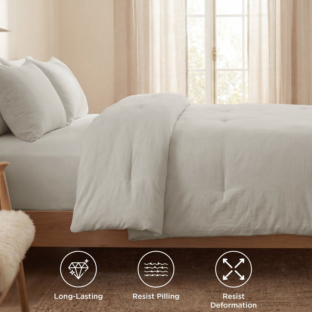 All-Season 3 Pieces Queen Comforter Bedding Set, Beige Bed Comforter Set for All Seasons, 1 Lightweight Prewashed Comforter and ... - Cloud-Like Soft Lightweight Bed Comforter Detail