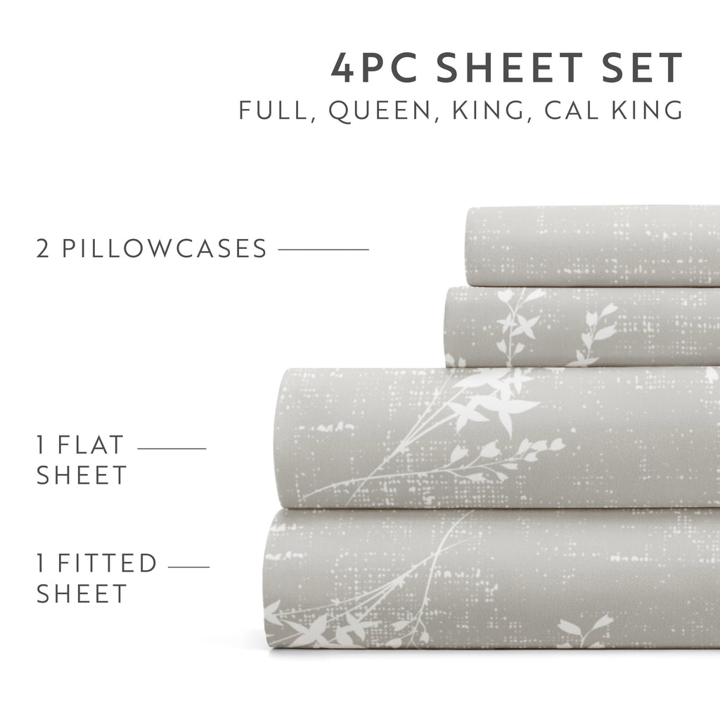 Ultra-Soft 3 Piece Pattern Microfiber Bed Sheets Set, Distressed Willow Light Gray, Twin - Cooling Hotel Quality Bedding Sheets and Pillowcases Detail