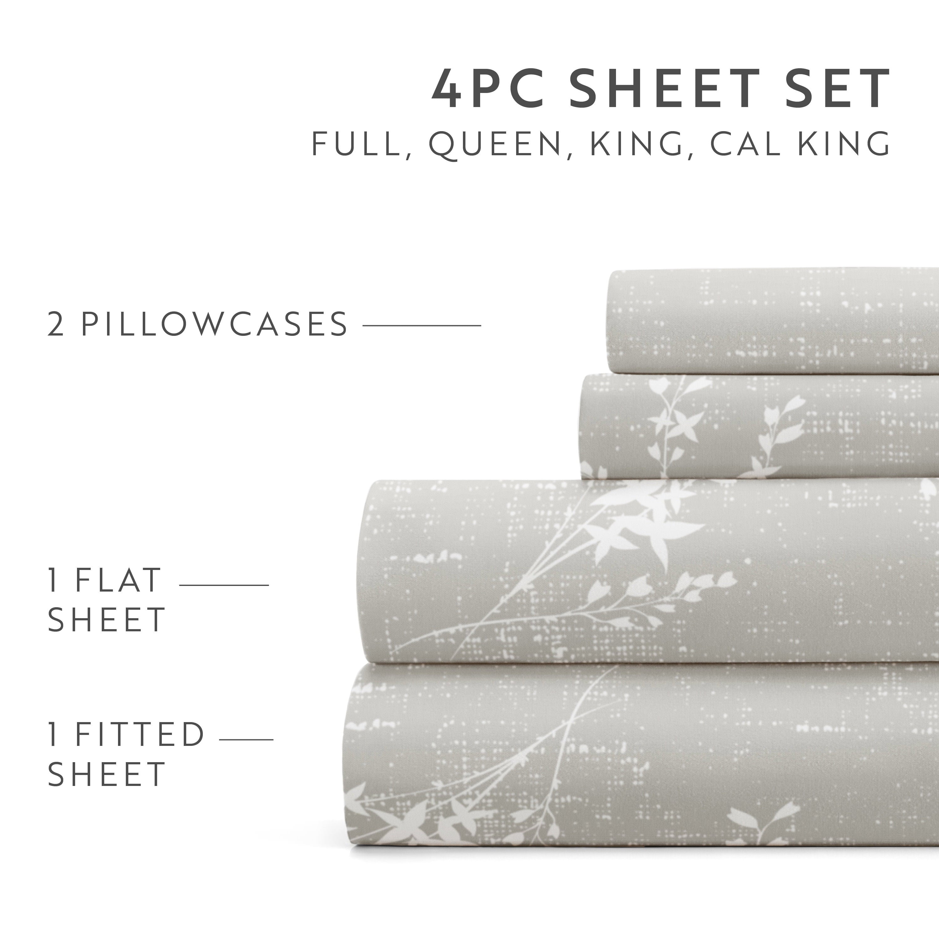 Ultra-Soft 3 Piece Pattern Microfiber Bed Sheets Set, Distressed Willow Light Gray, Twin - Cooling Hotel Quality Bedding Sheets and Pillowcases Detail