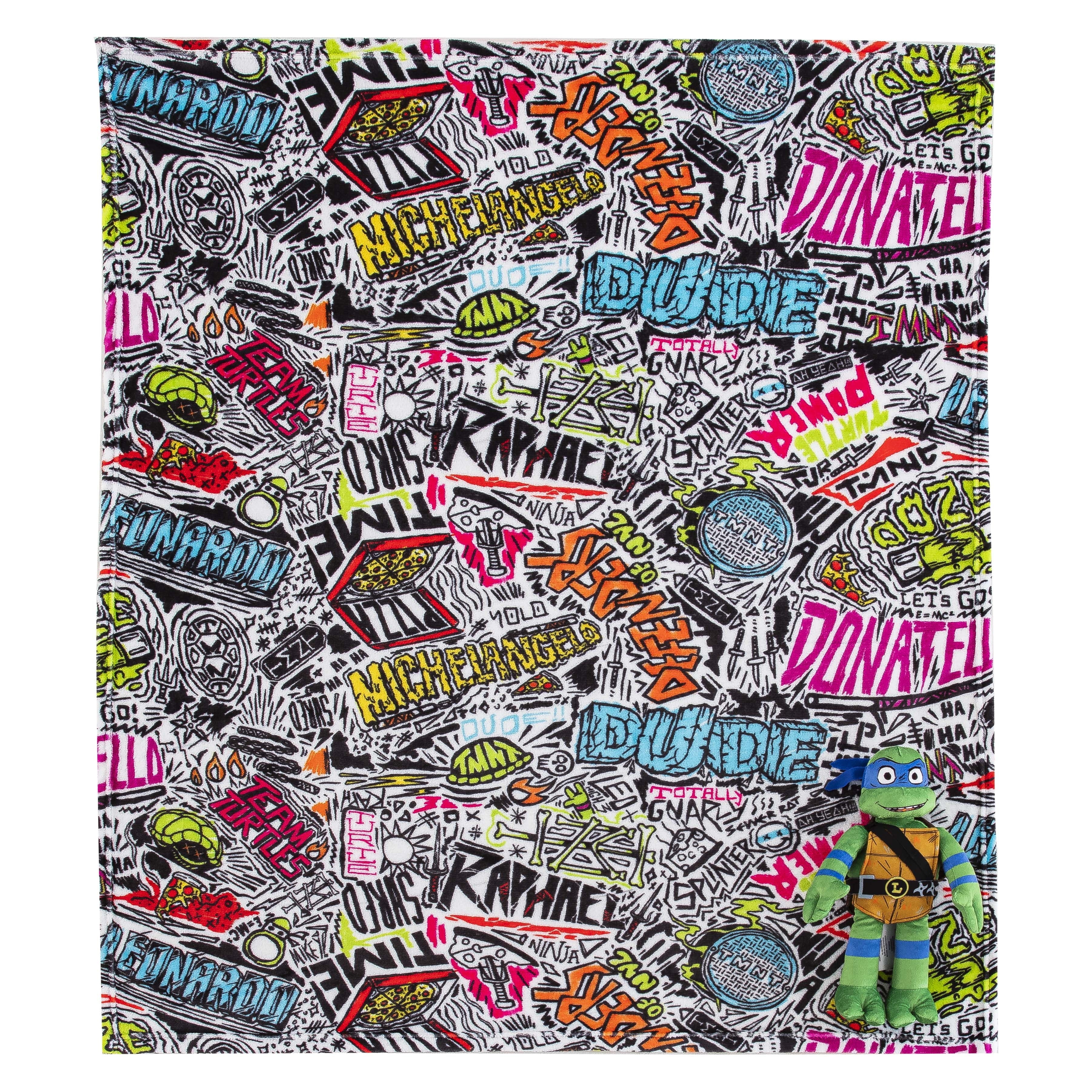 Lightweight Warm Teenage Mutant Tutles Sketched Out Kids Silk Touch Throw Blanket with Plush Hugger – Ultra Soft Plush Character Pillo... - Lightweight Plush Warm Blanket for All Seasons Detail