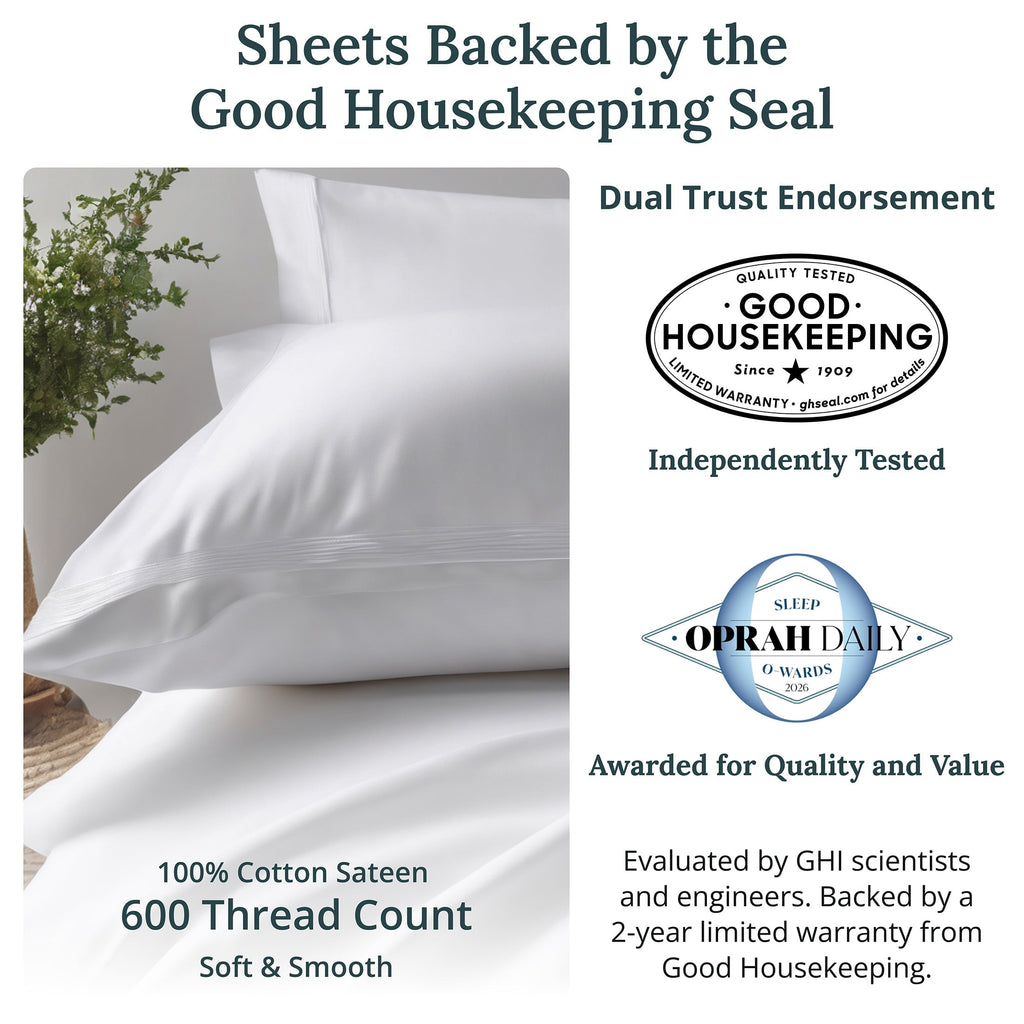 Premium Egyptian Cotton 100% Cotton Queen Sheets Set - 600 Thread Count 100% Cotton Sheets Queen, Sateen Deep Pocket Adult/Teen 4 Piece Bed Sh - Breathable Egyptian Cotton Flat & Fitted Sheets Detail