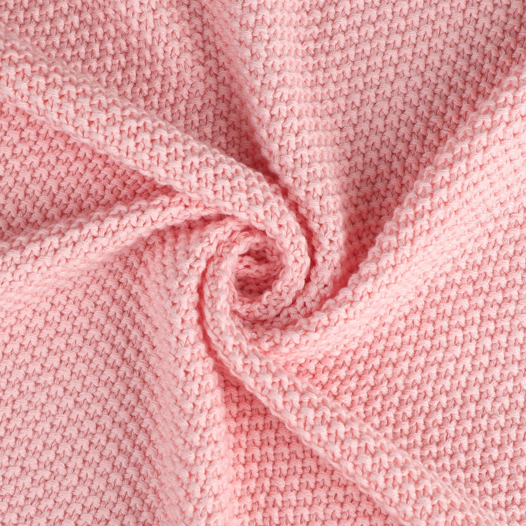 Decorative Knitted Pure Cotton Soft Cable Knit Throw Blanket Pink 50" x 70" - Cozy Fleece Throw Blanket for Couch & Bed Detail