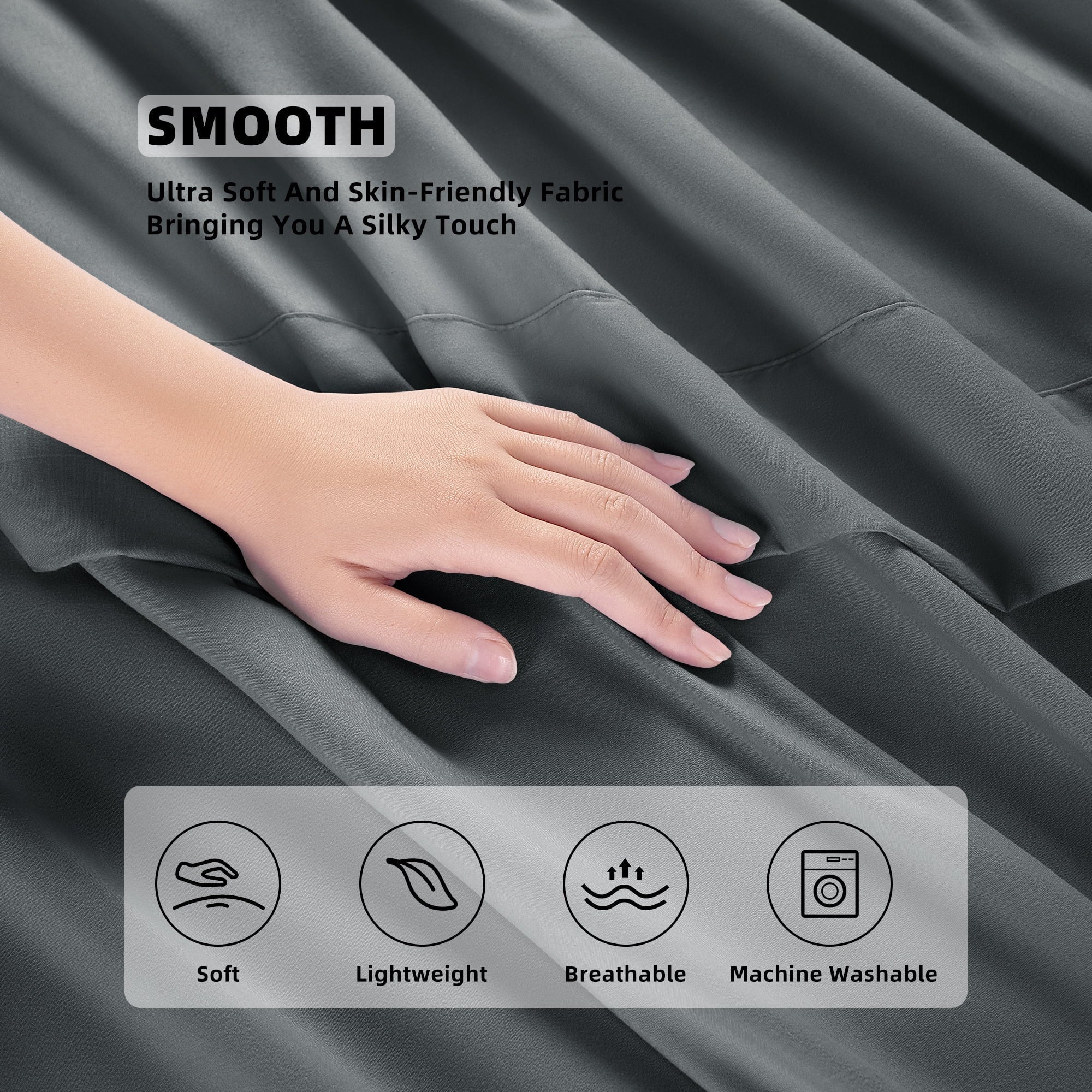 Ultra-Soft Shilucheng 4 Pieces Luxury Bed Sheets Set, Plush Microfiber Bed Sheets, 16" Deep Pocket, Queen, Dark Gray - Premium Ultra-Soft Pillowcase Pair for Sleeping Detail