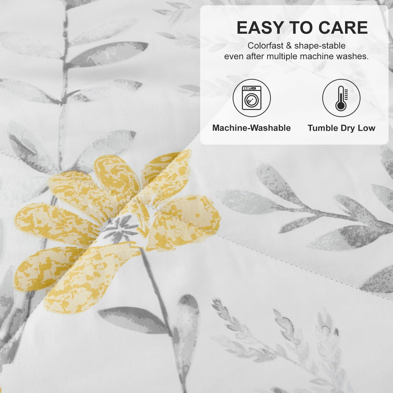 Hypoallergenic Cloud 3 Piece Comforter Set Queen Yellow Floral Quilt Microfiber Patchwork Bedspread - Cloud-Like Soft Lightweight Bed Comforter Detail