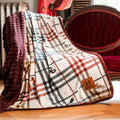 Super Soft Flannel Academic Plaid Tartan Crest with Faux Leather Patch and Milky Mink Reverse Throw, 60x70 inches - Super Soft Reversible Sherpa Flannel Blanket - Default Title