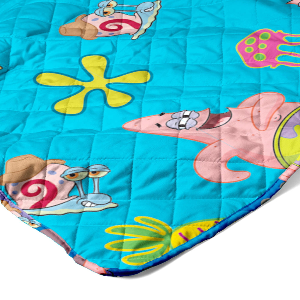 Cozy Fleece Spongebob Tropical Waltz Quilted Throw Blanket 60x80 inches, Kids Character Bedding - Super Soft Reversible Sherpa Flannel Blanket Detail