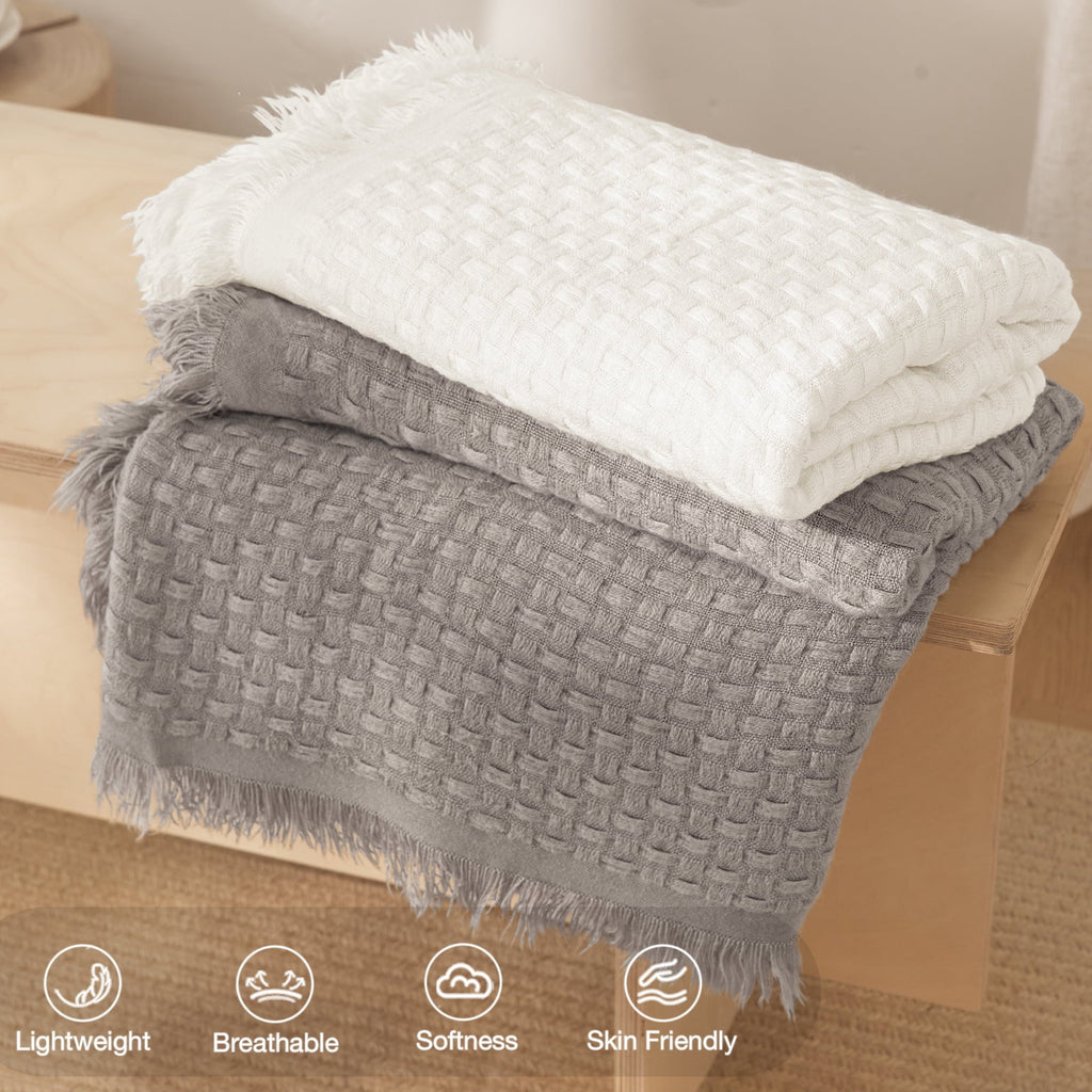 Decorative Knitted Knitted Throw Blanket with Fringes for Couch, Soft and Warm Textured Throw for All Season, Lightweight Breathable Roo... - Lightweight Plush Warm Blanket for All Seasons Detail