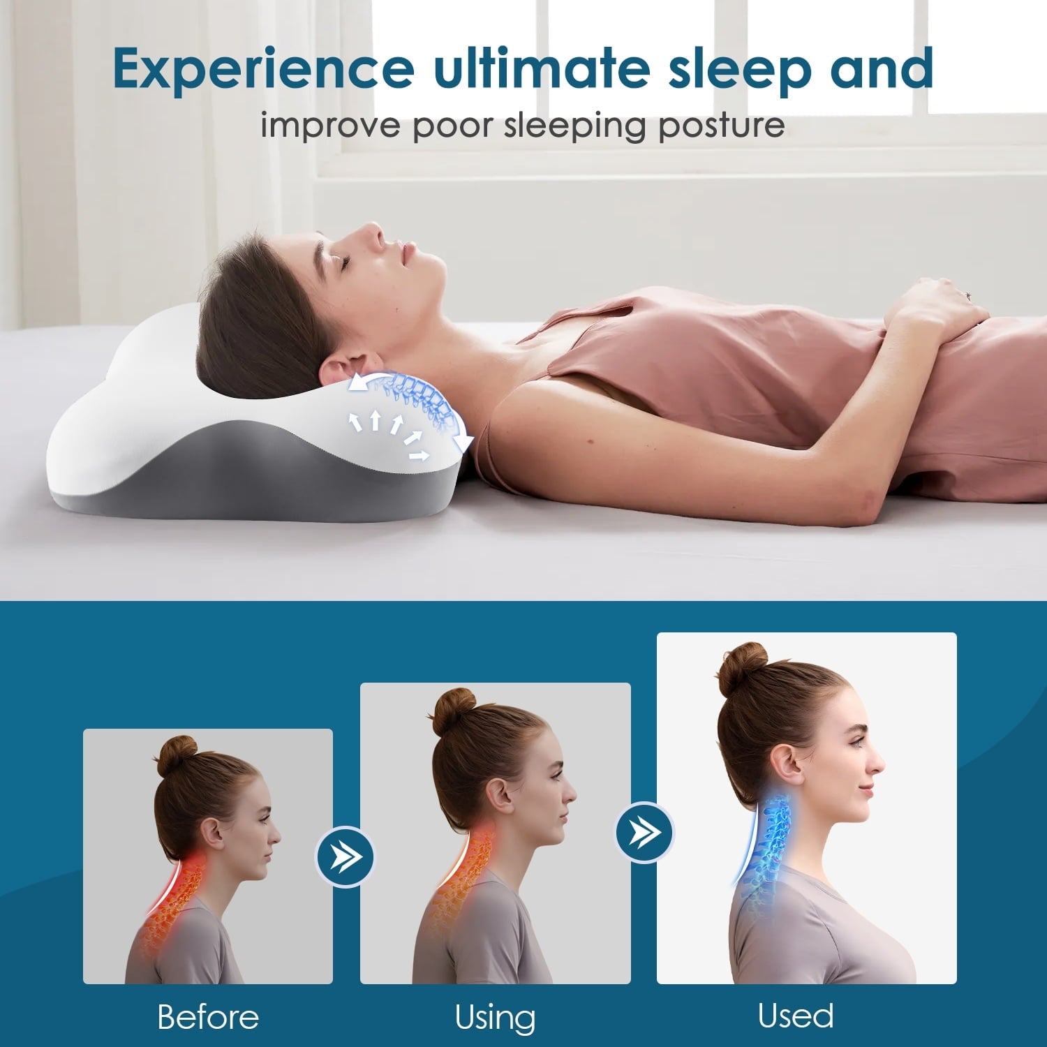 Hotel Collection Memory Foam Bed Pillow for Pain Relief,Ergonomic Memory Foam Pillows for Sleeping for Side Back Stomach&Sleepers with... - Ergonomic Memory Foam Pillow for Neck Pain Support Detail