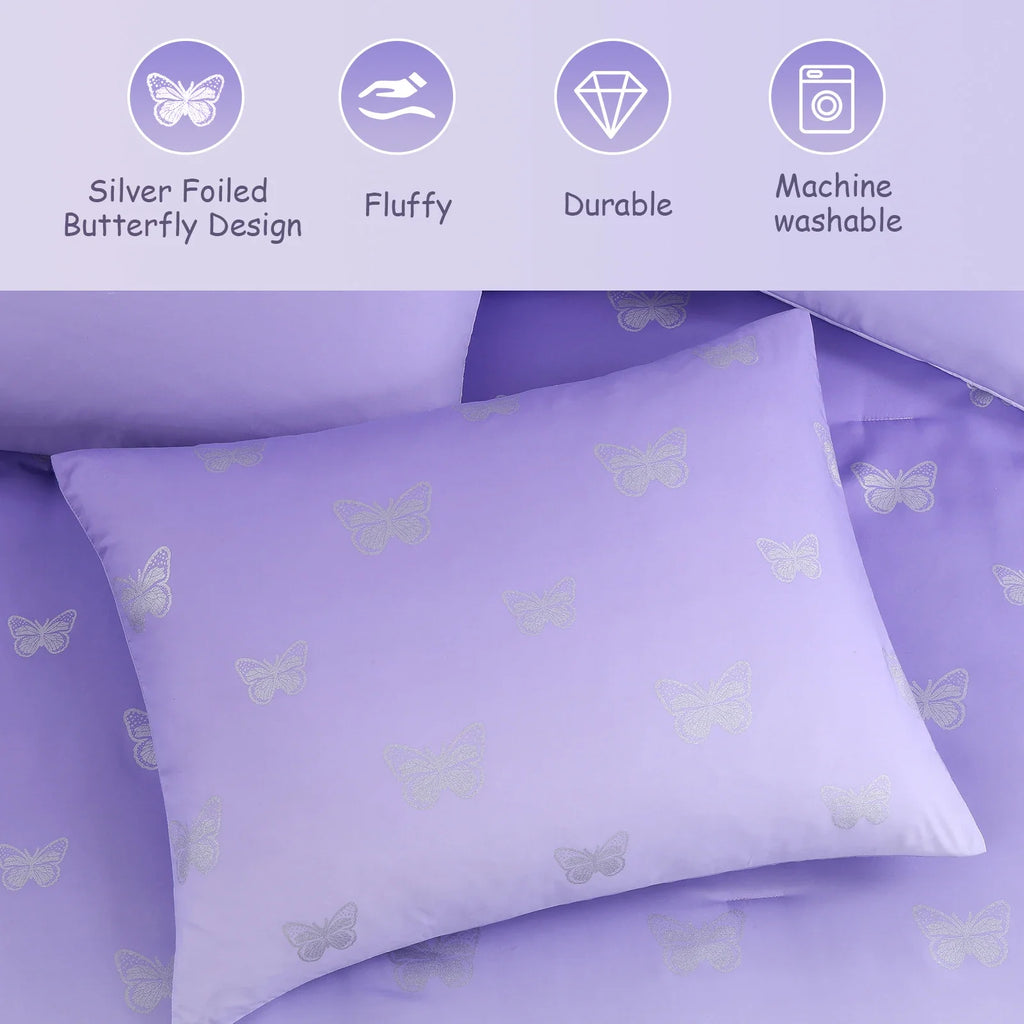 Luxurious Quilted gold foil Design 7-piece Bed in a Bag Comforter Set with Sheets,Purple/Silver Butterflies,Full - Luxurious Quilted Duvet Cover Set Detail