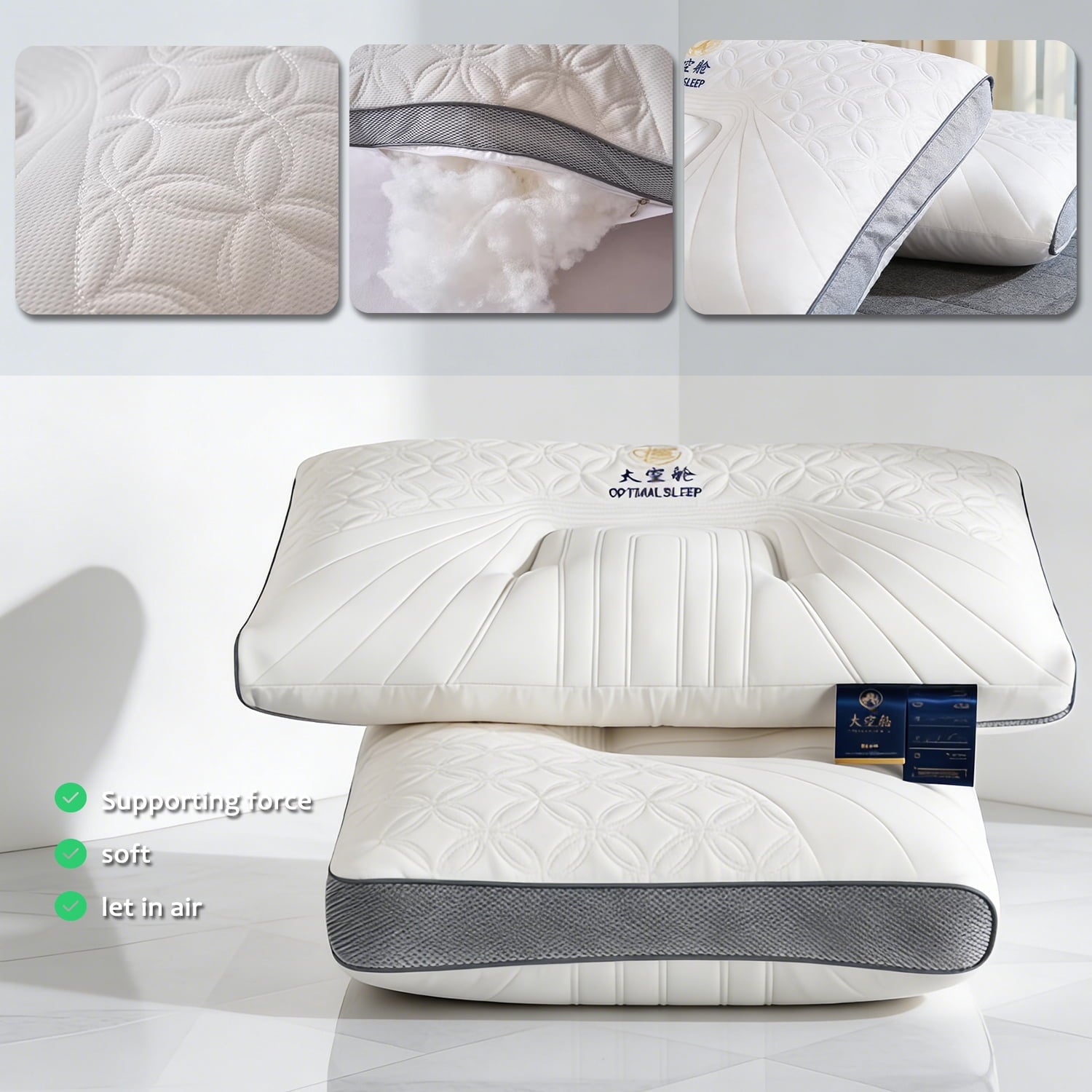 Orthopedic Support 2-Pack Space Capsule Bed Pillow (29.13" x 18.9") - Plush and Supportive - Orthopedic Shredded Foam Bed Pillow Set Detail